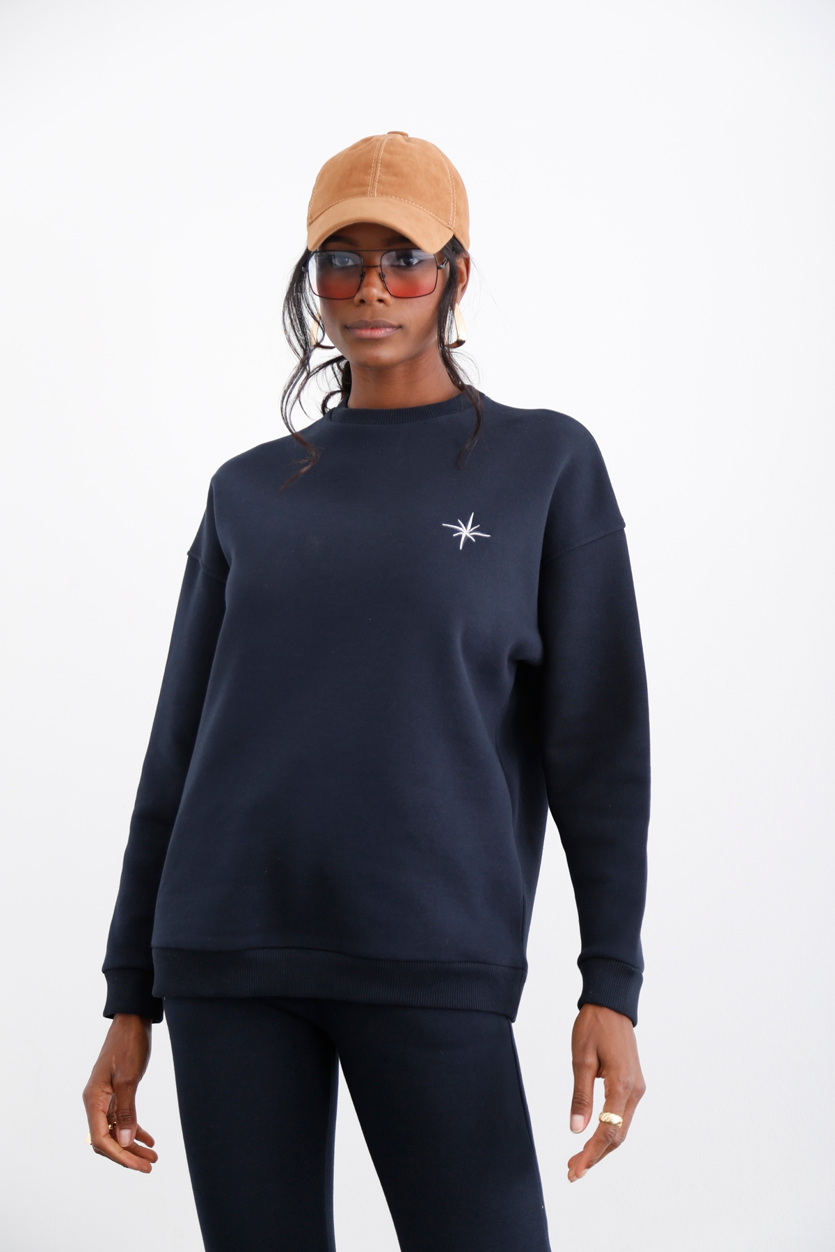 Lacivert Bisiklet Yaka Şardonlu Sweatshirt 
