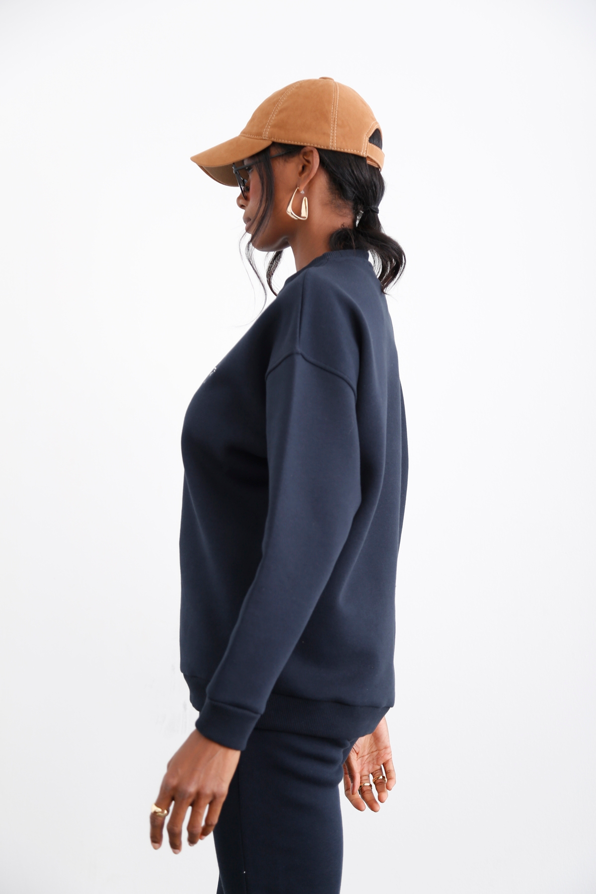 Lacivert Bisiklet Yaka Şardonlu Sweatshirt 