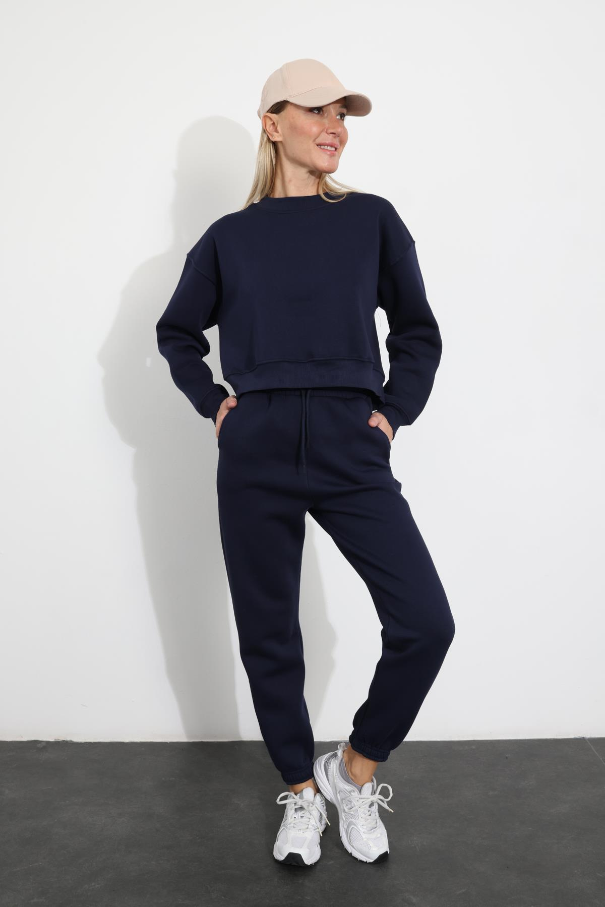Lacivert Bisiklet Yaka Sweatshirt Eşofman Takım 3710