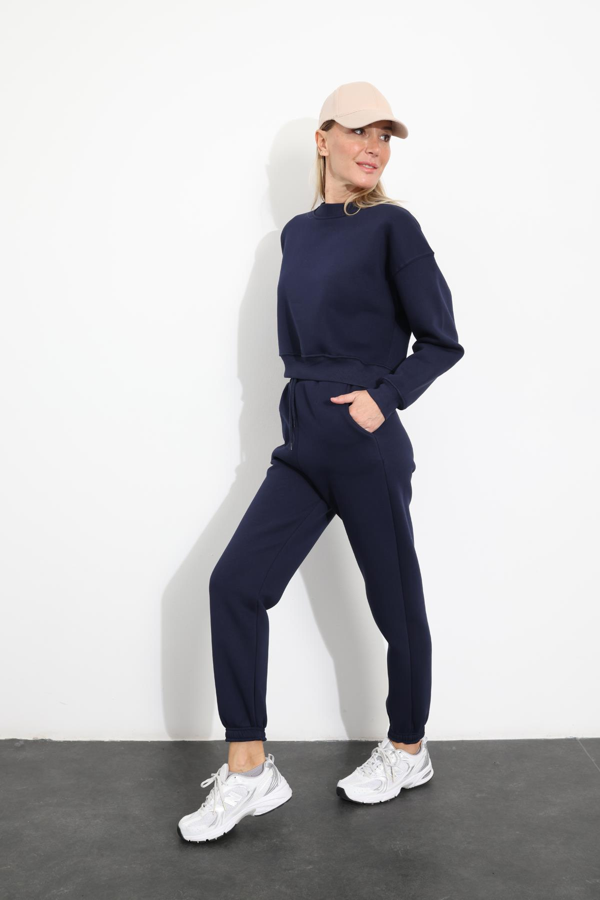 Lacivert Bisiklet Yaka Sweatshirt Eşofman Takım 3710