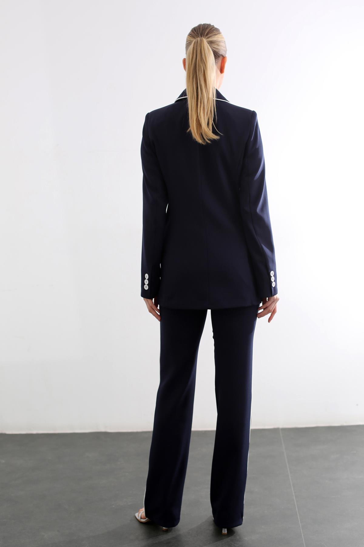 Lacivert Biye Detaylı Blazer Ceket Takım 43935