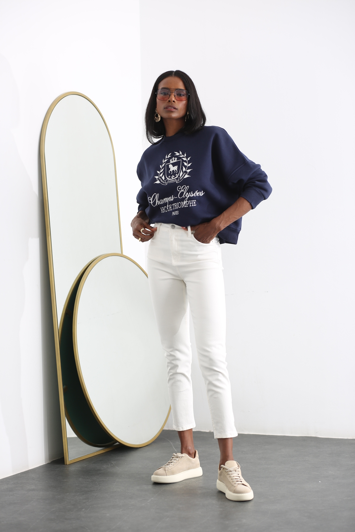 Lacivert Champs Baskılı Sweatshirt 13576