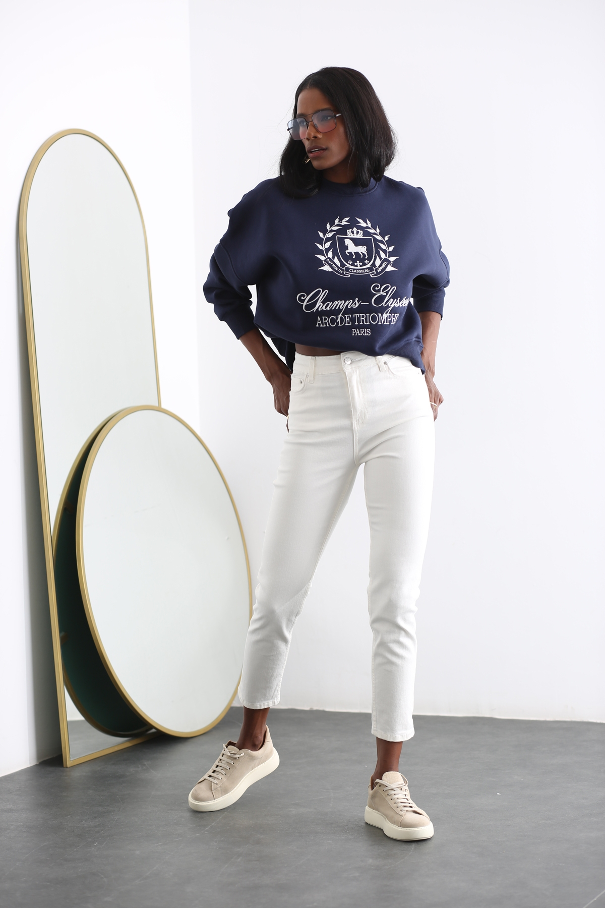 Lacivert Champs Baskılı Sweatshirt 13576