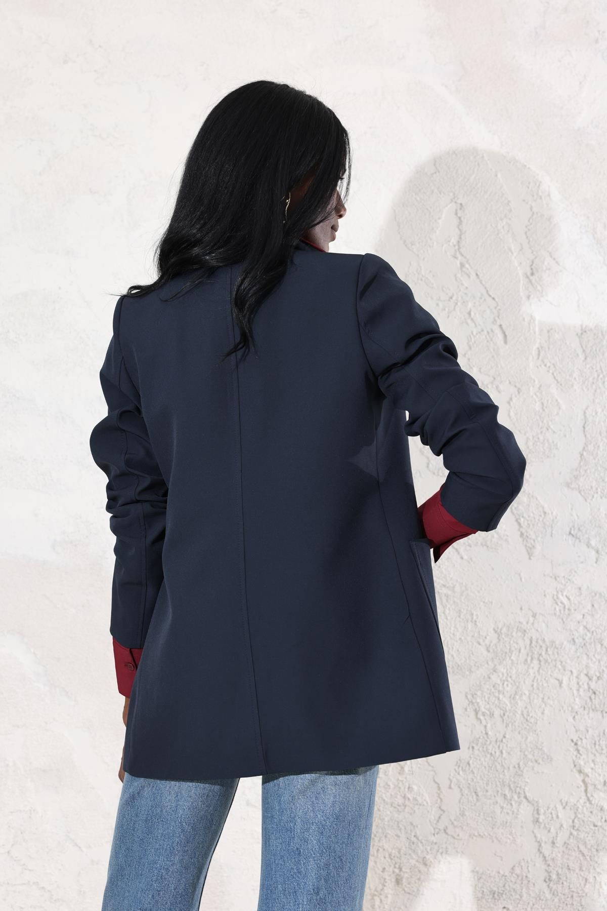 Lacivert Çift Düğmeli Blazer Ceket 0192