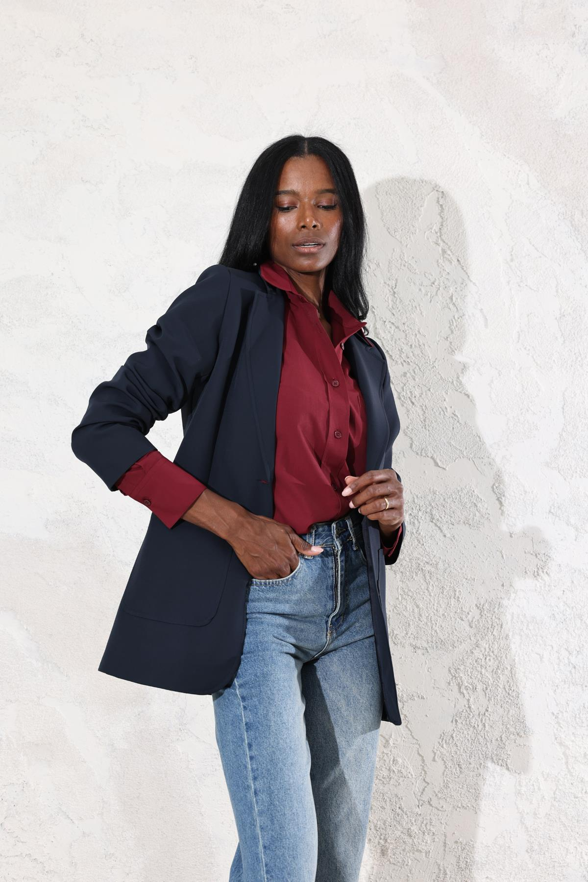 Lacivert Çift Düğmeli Blazer Ceket 0192