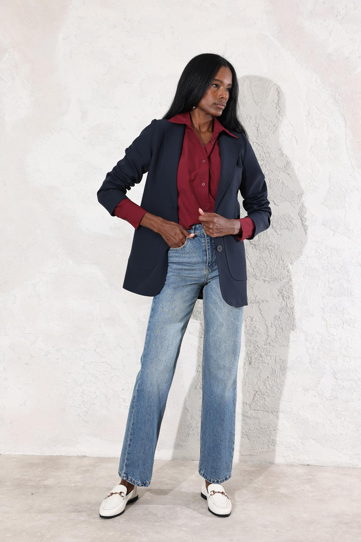 Lacivert Çift Düğmeli Blazer Ceket 0192