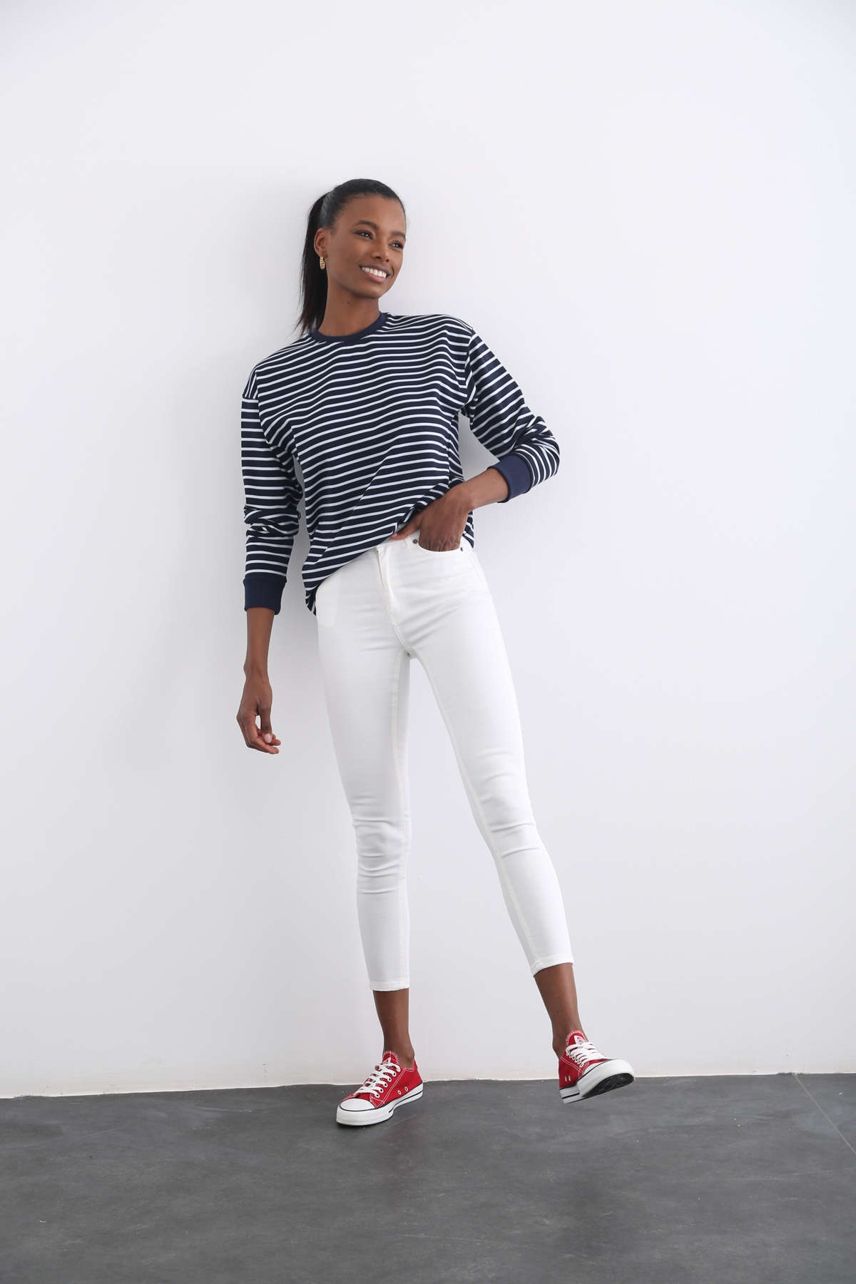 Lacivert Çizgili Sweatshirt 