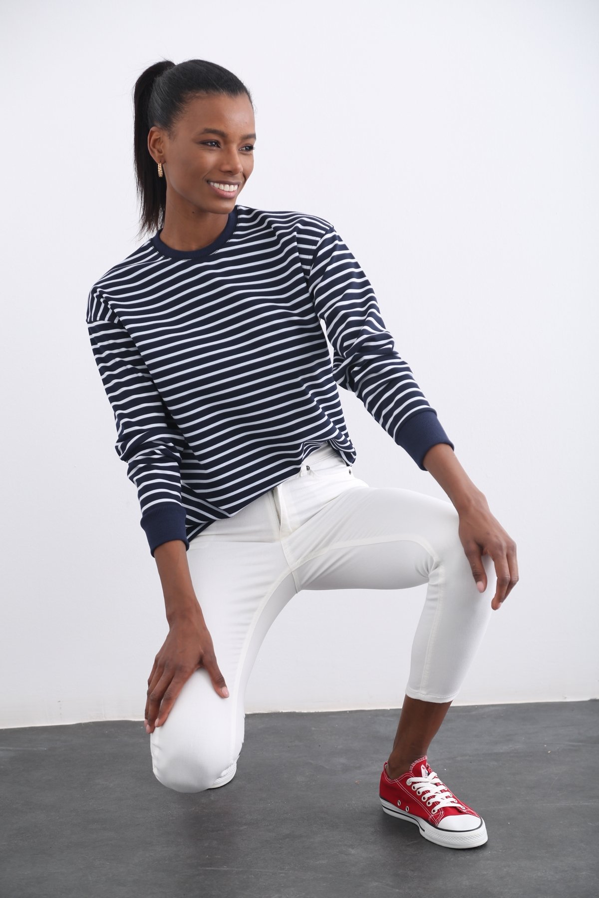 Lacivert Çizgili Sweatshirt 