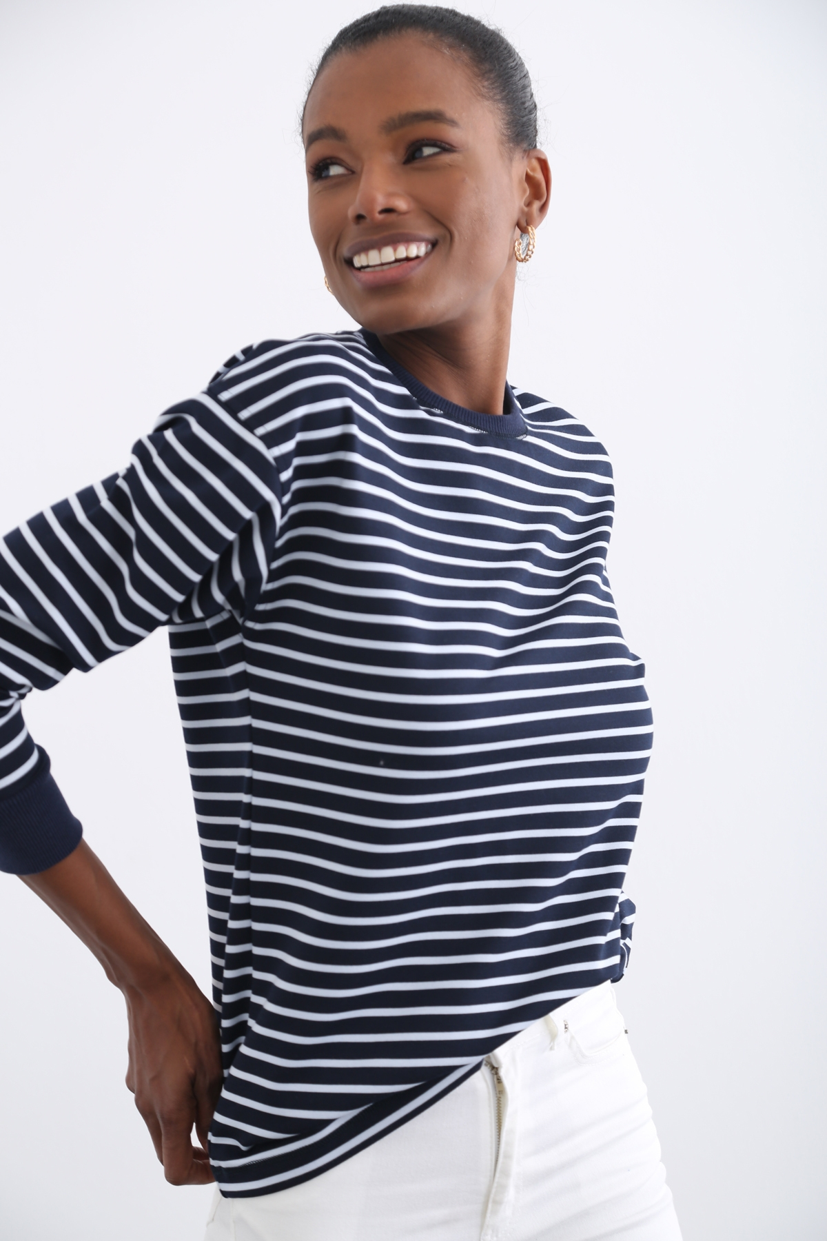 Lacivert Çizgili Sweatshirt 