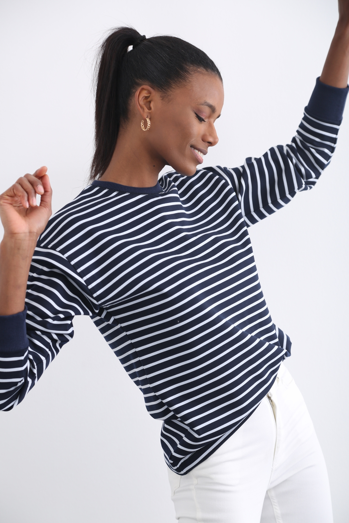 Lacivert Çizgili Sweatshirt 