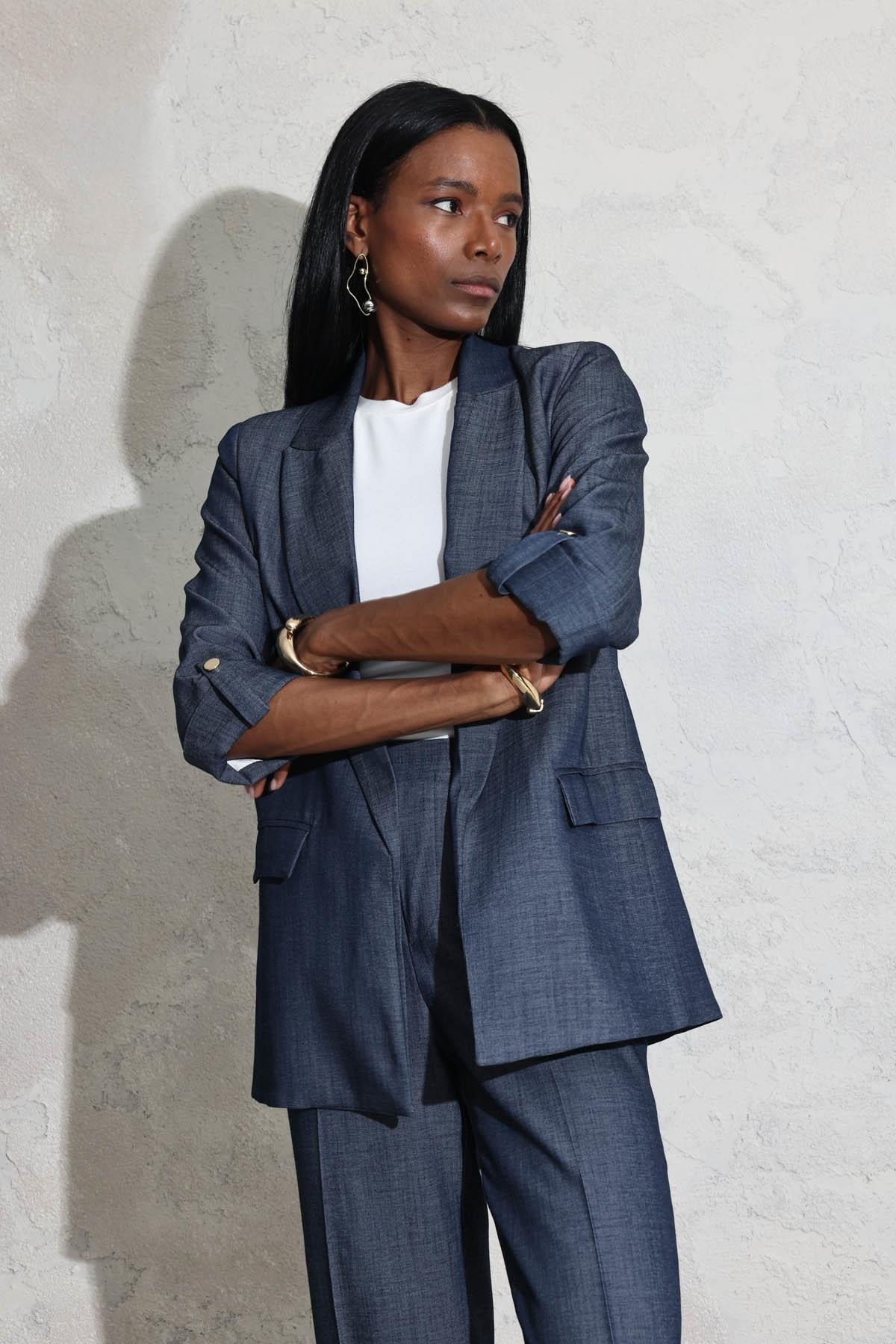 Lacivert Denim Görünümlü Blazer Ceket 17020