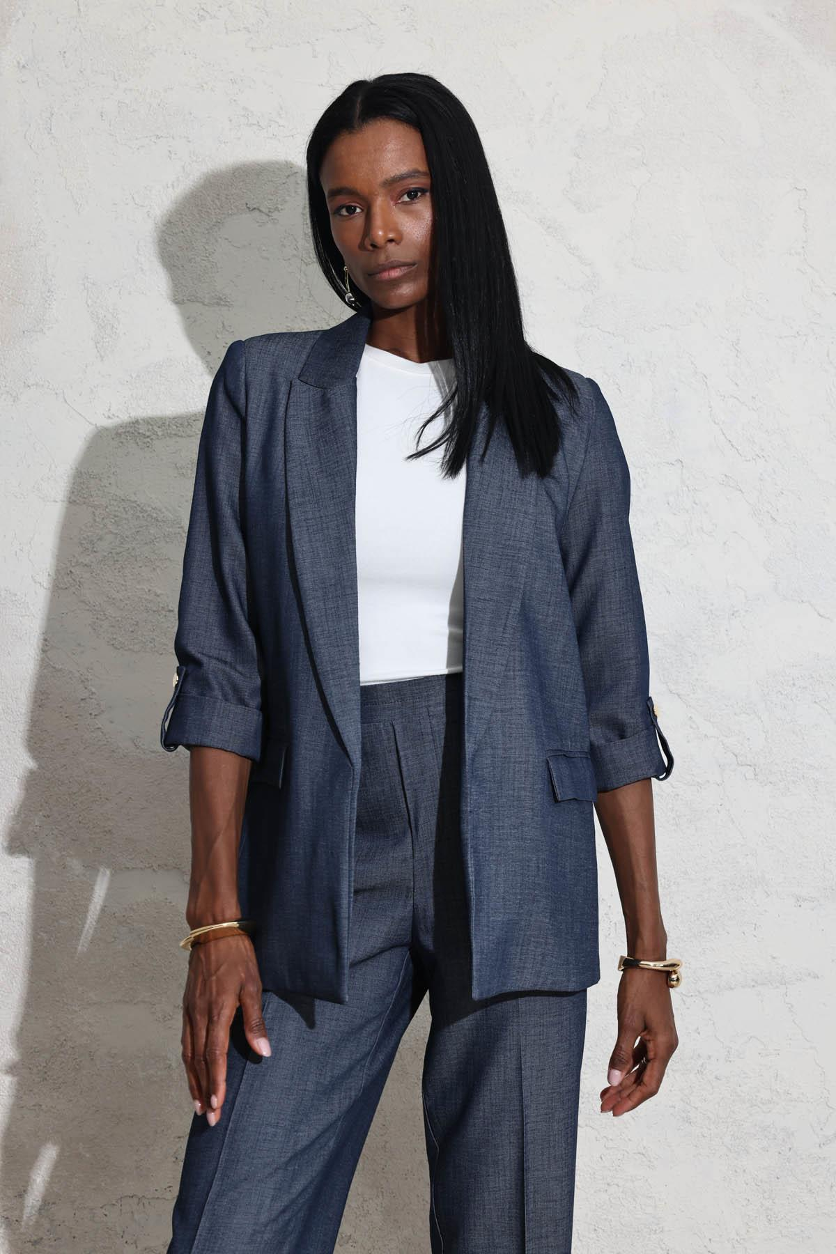 Lacivert Denim Görünümlü Blazer Ceket 17020