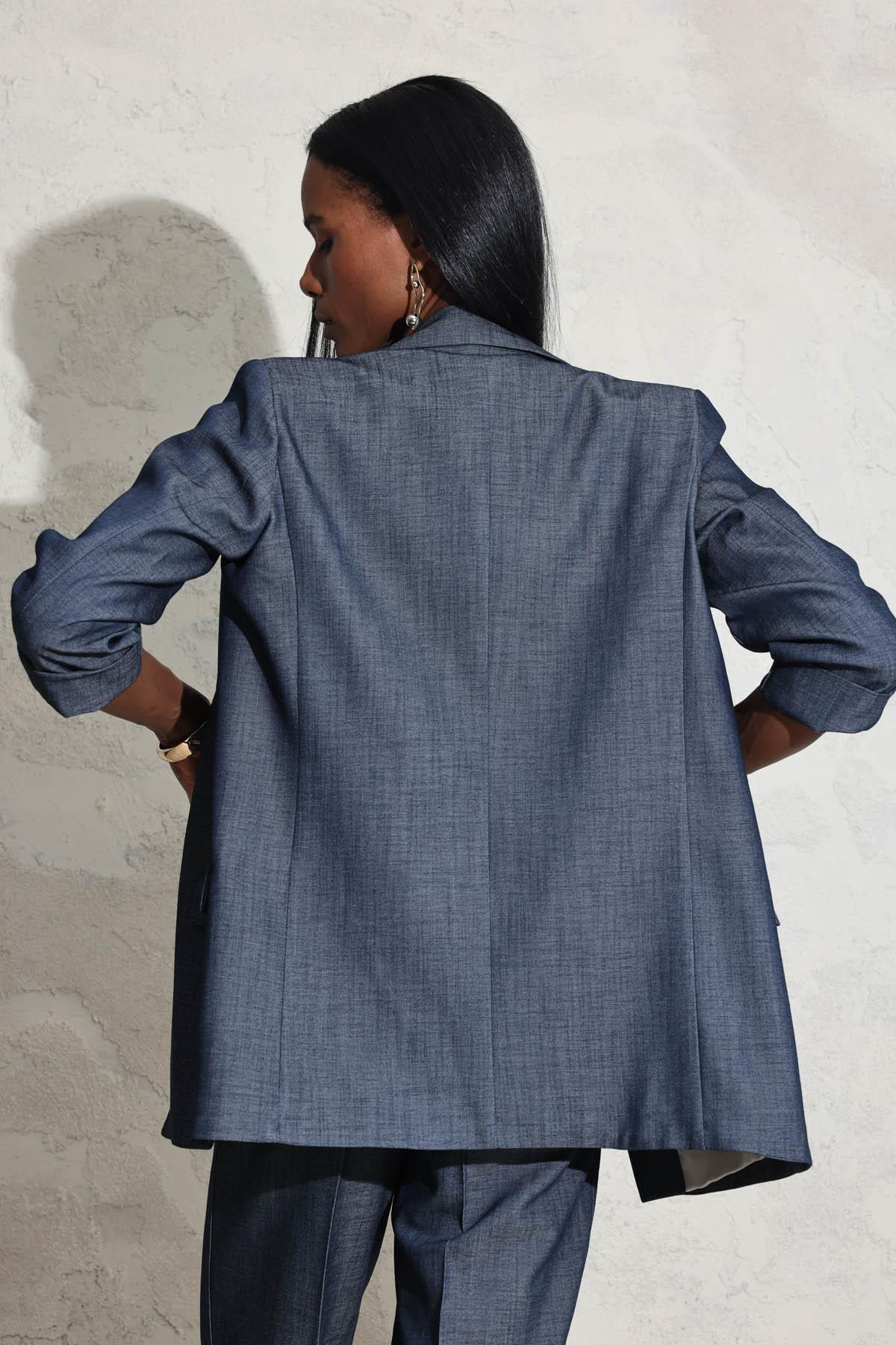 Lacivert Denim Görünümlü Blazer Ceket 17020