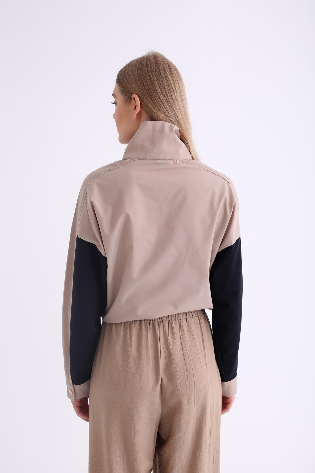 Lacivert Dik Yaka Etek Ucu Büzgülü Sweatshirt 23040