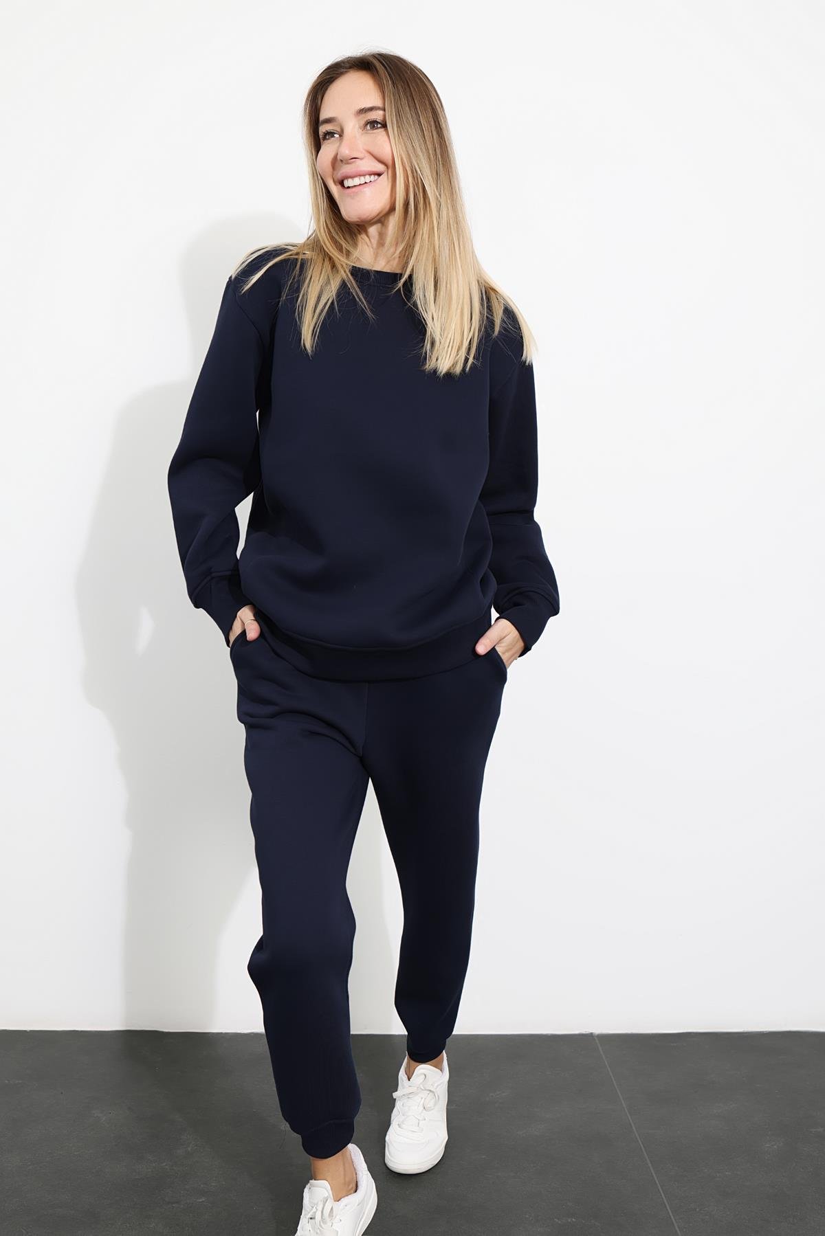 Lacivert Dikişli Sweatshirt Eşofman Takım 1126