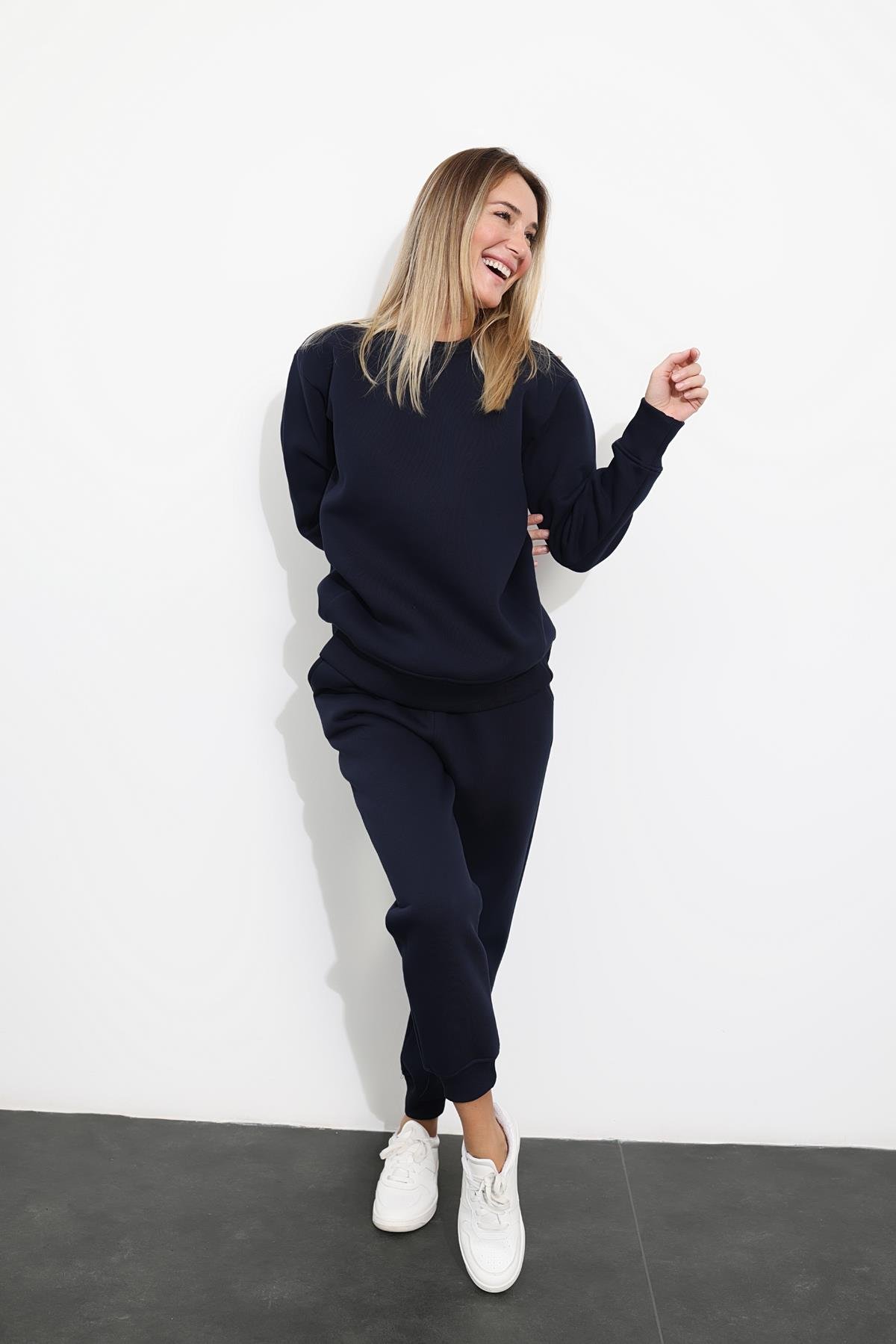 Lacivert Dikişli Sweatshirt Eşofman Takım 1126