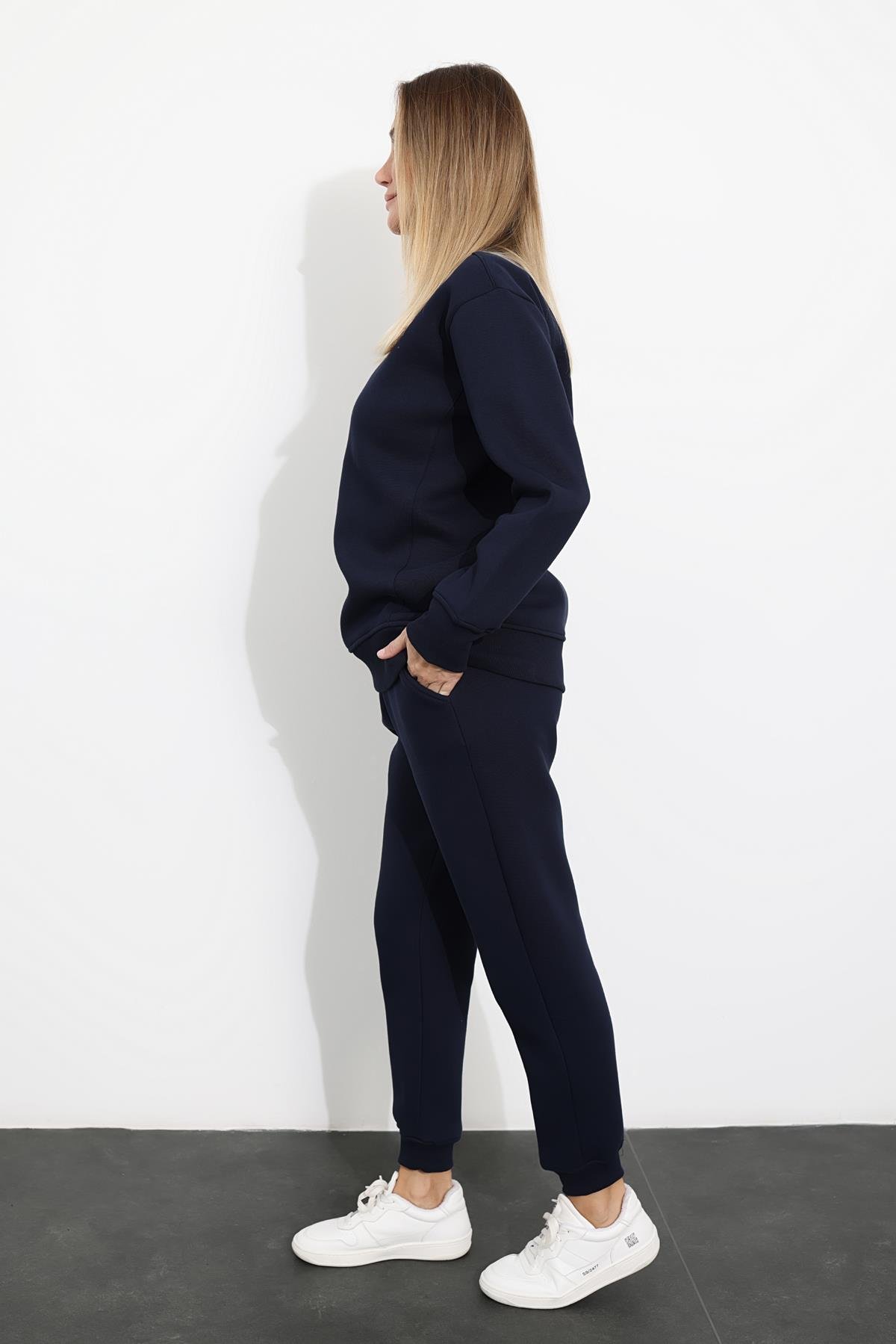 Lacivert Dikişli Sweatshirt Eşofman Takım 1126