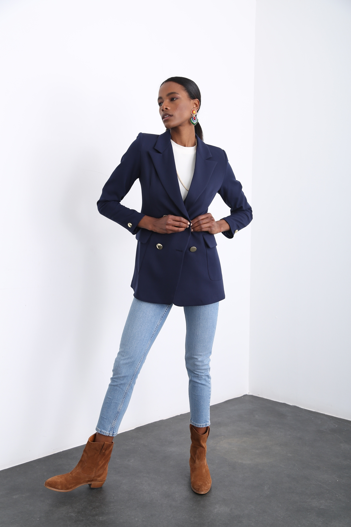 Lacivert Dört Düğme Blazer Ceket 3154
