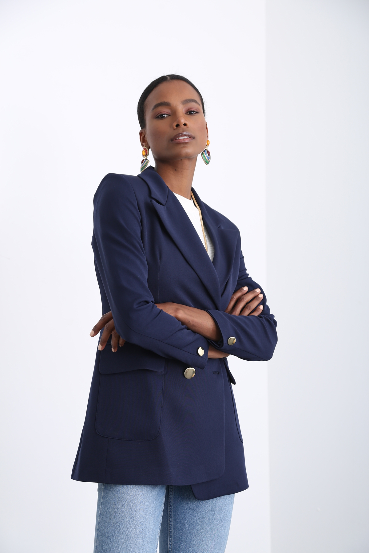 Lacivert Dört Düğme Blazer Ceket 3154