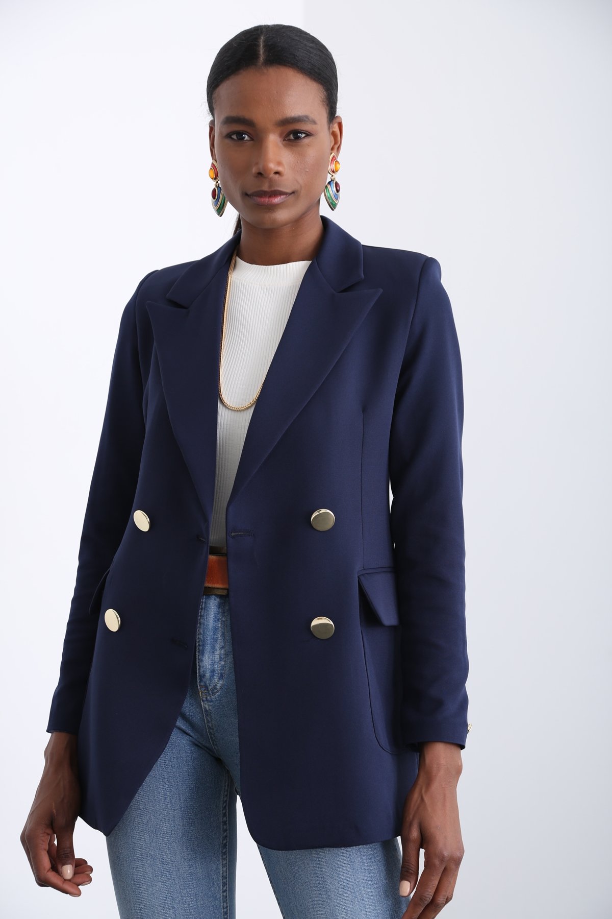 Lacivert Dört Düğme Blazer Ceket 3154