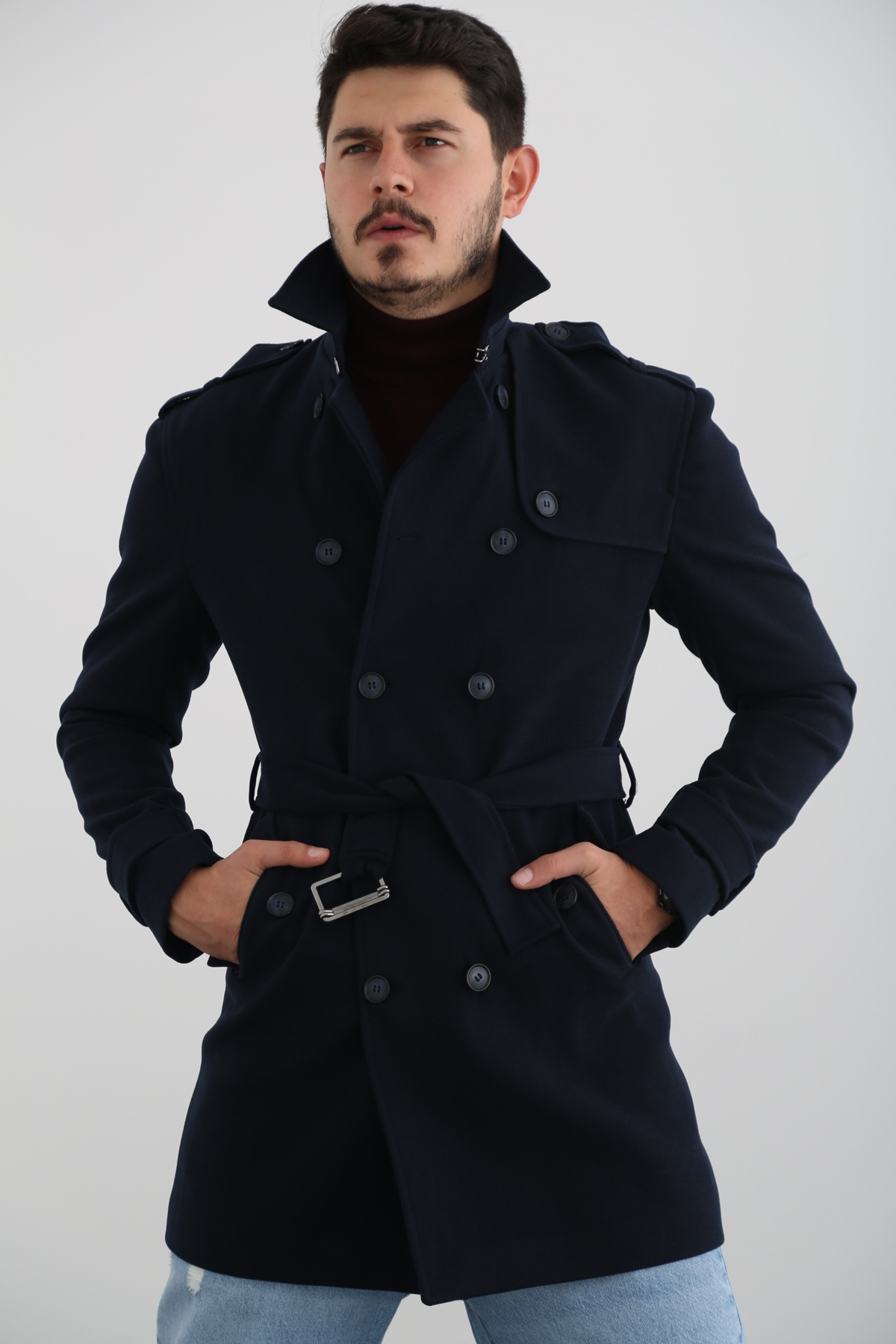 Lacivert Erkek Kaşe Kaban 5116-P02-02