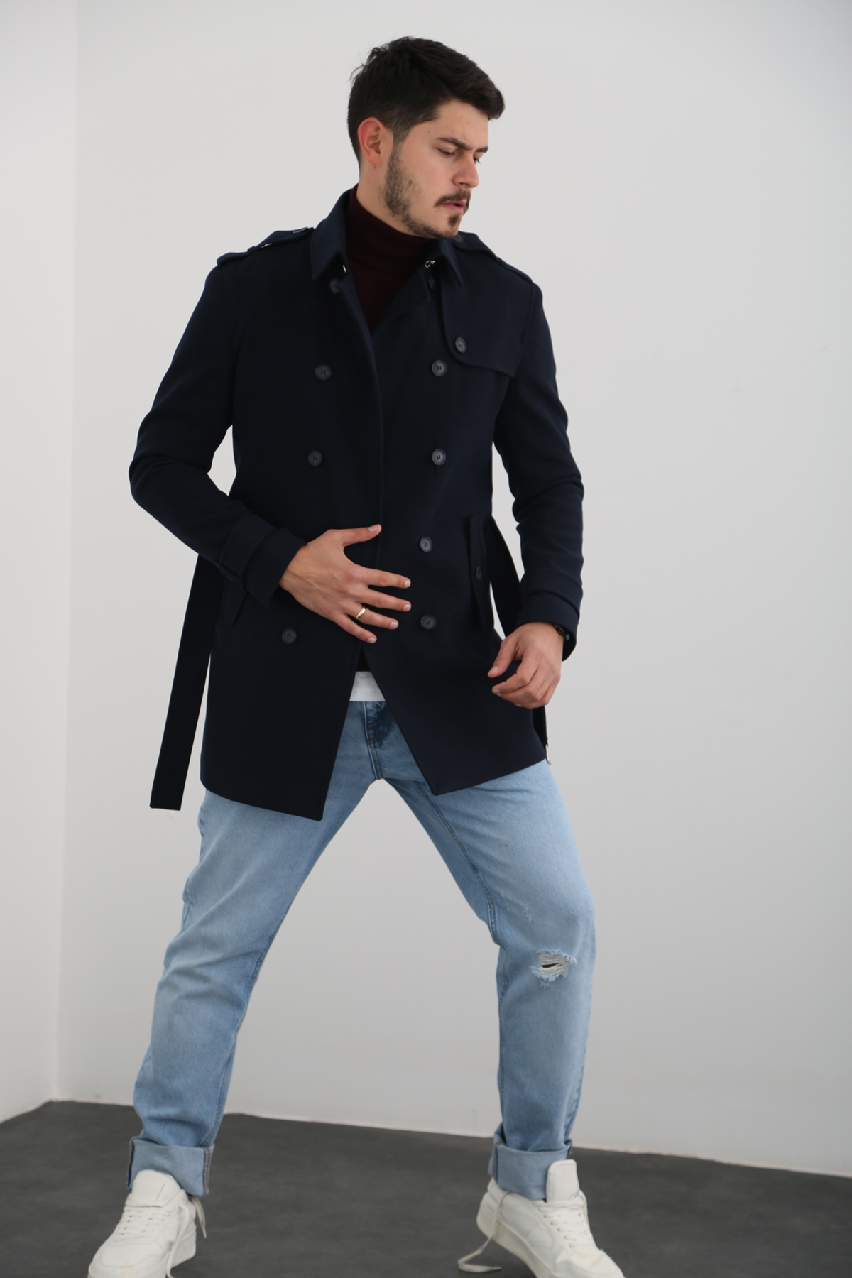 Lacivert Erkek Kaşe Kaban 5116-P02-02