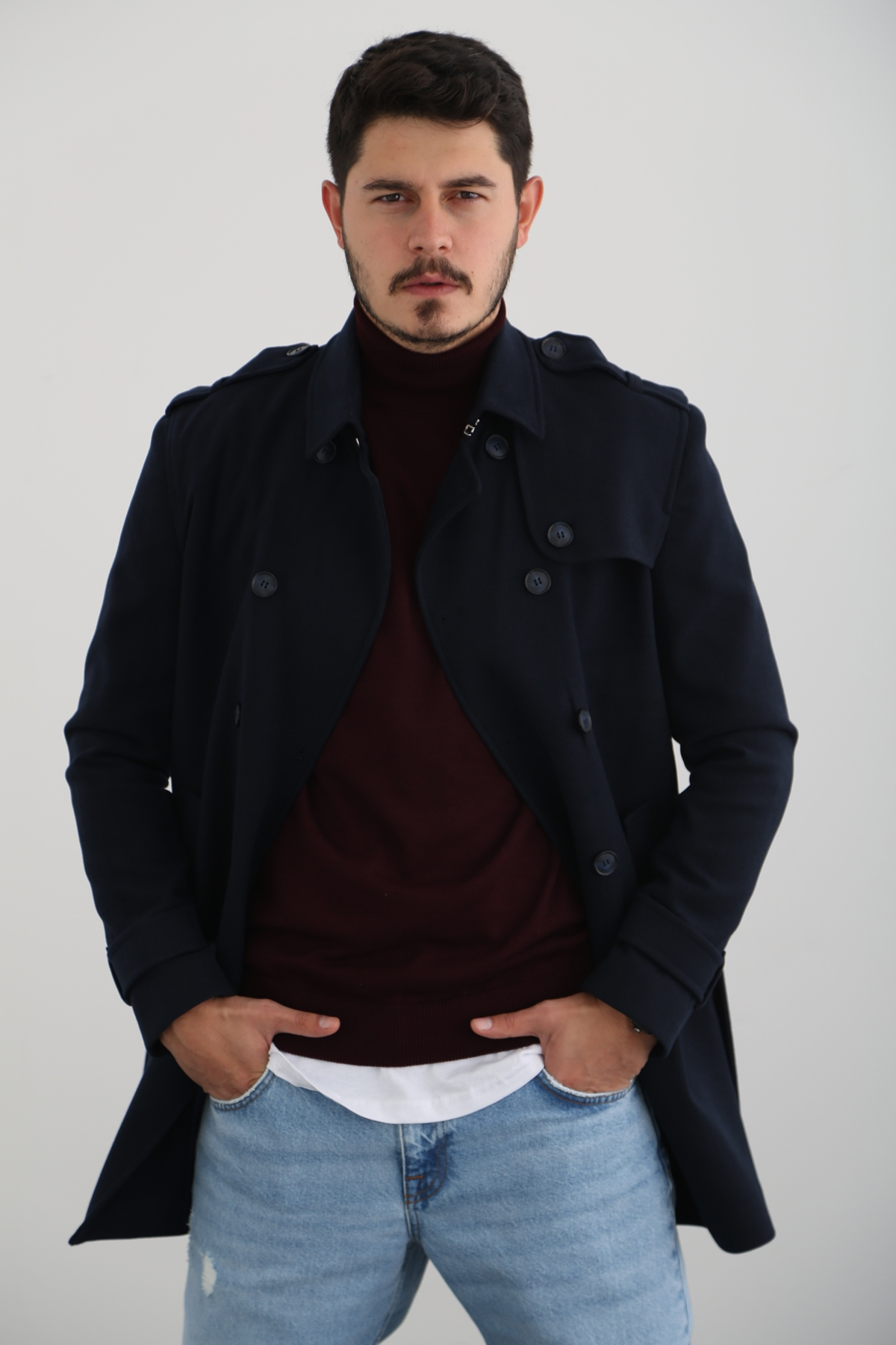 Lacivert Erkek Kaşe Kaban 5116-P02-02