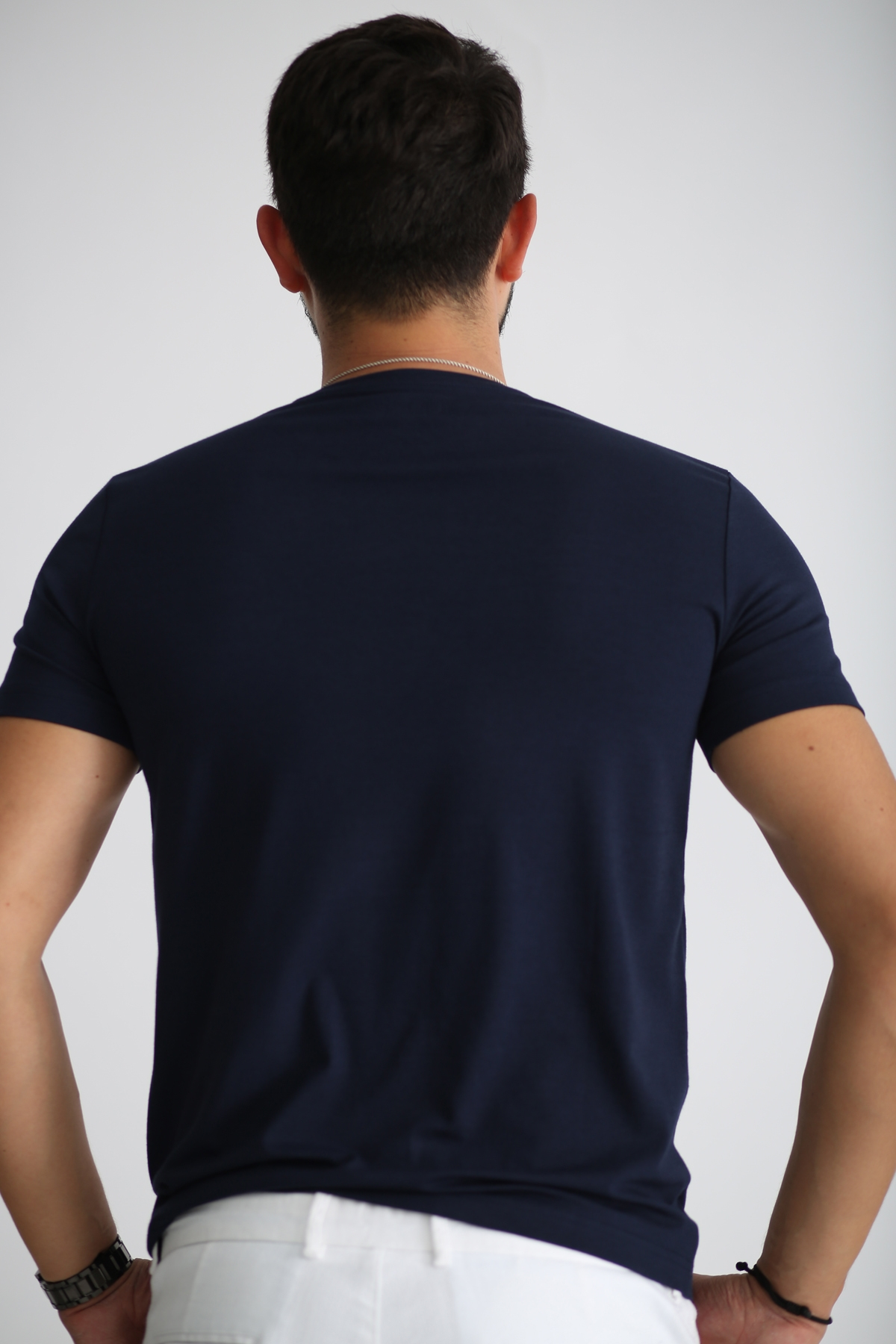 Lacivert Erkek Likralı Basic Tshirt SM-108