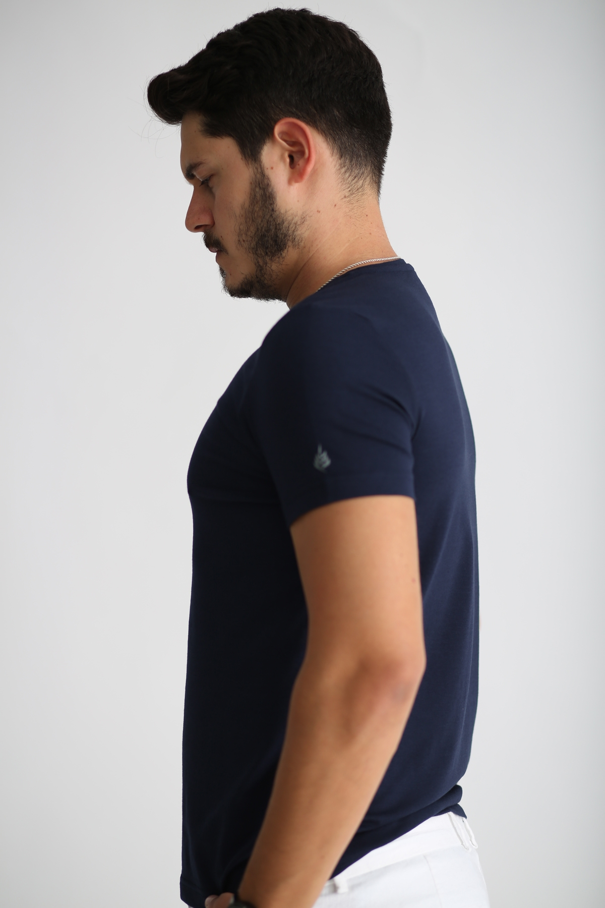 Lacivert Erkek Likralı Basic Tshirt SM-108