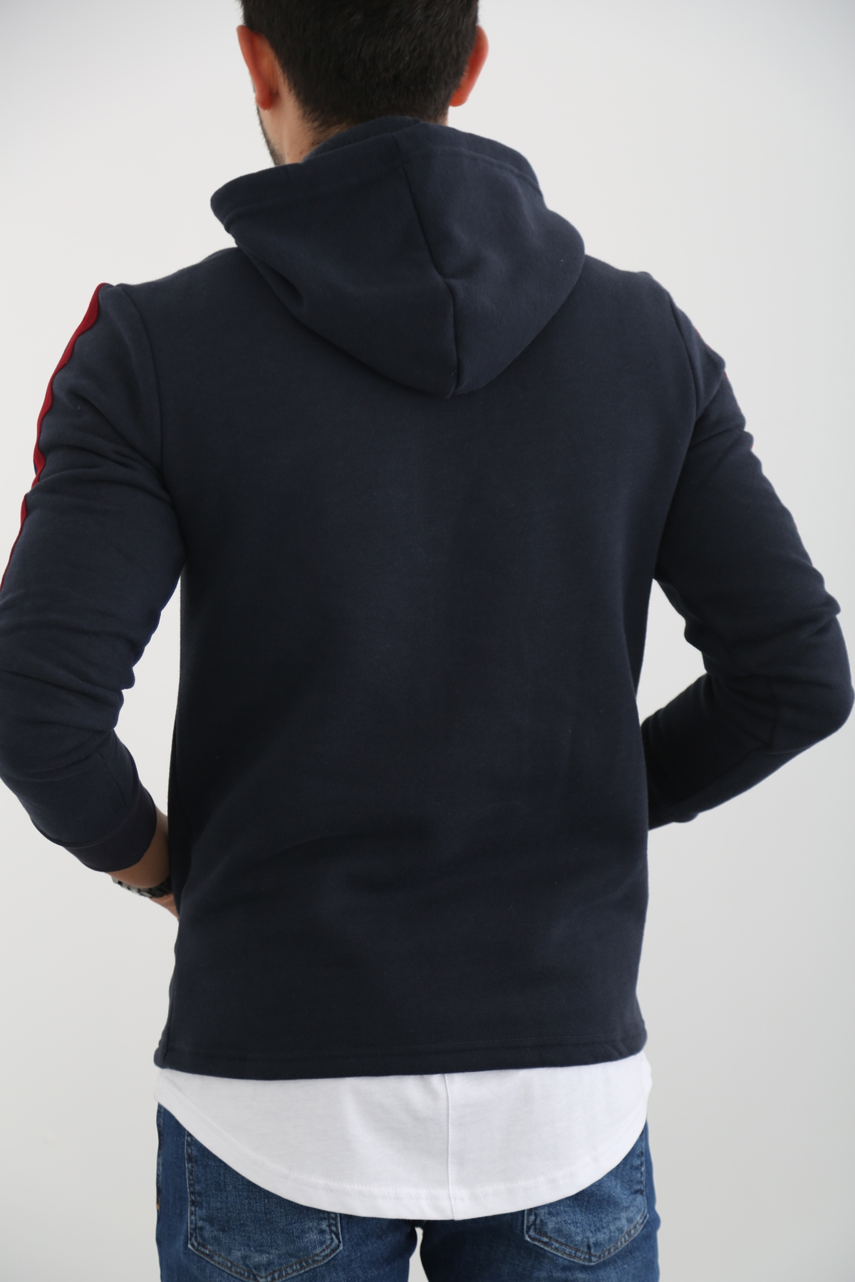 Lacivert Erkek Şerit Detaylı Şardonlu Sweatshirt 2117