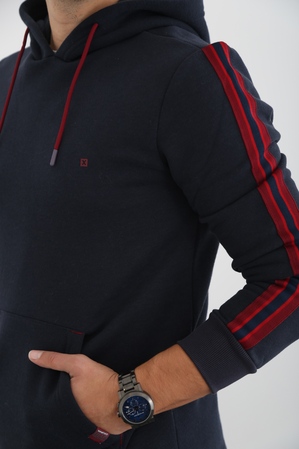 Lacivert Erkek Şerit Detaylı Şardonlu Sweatshirt 2117