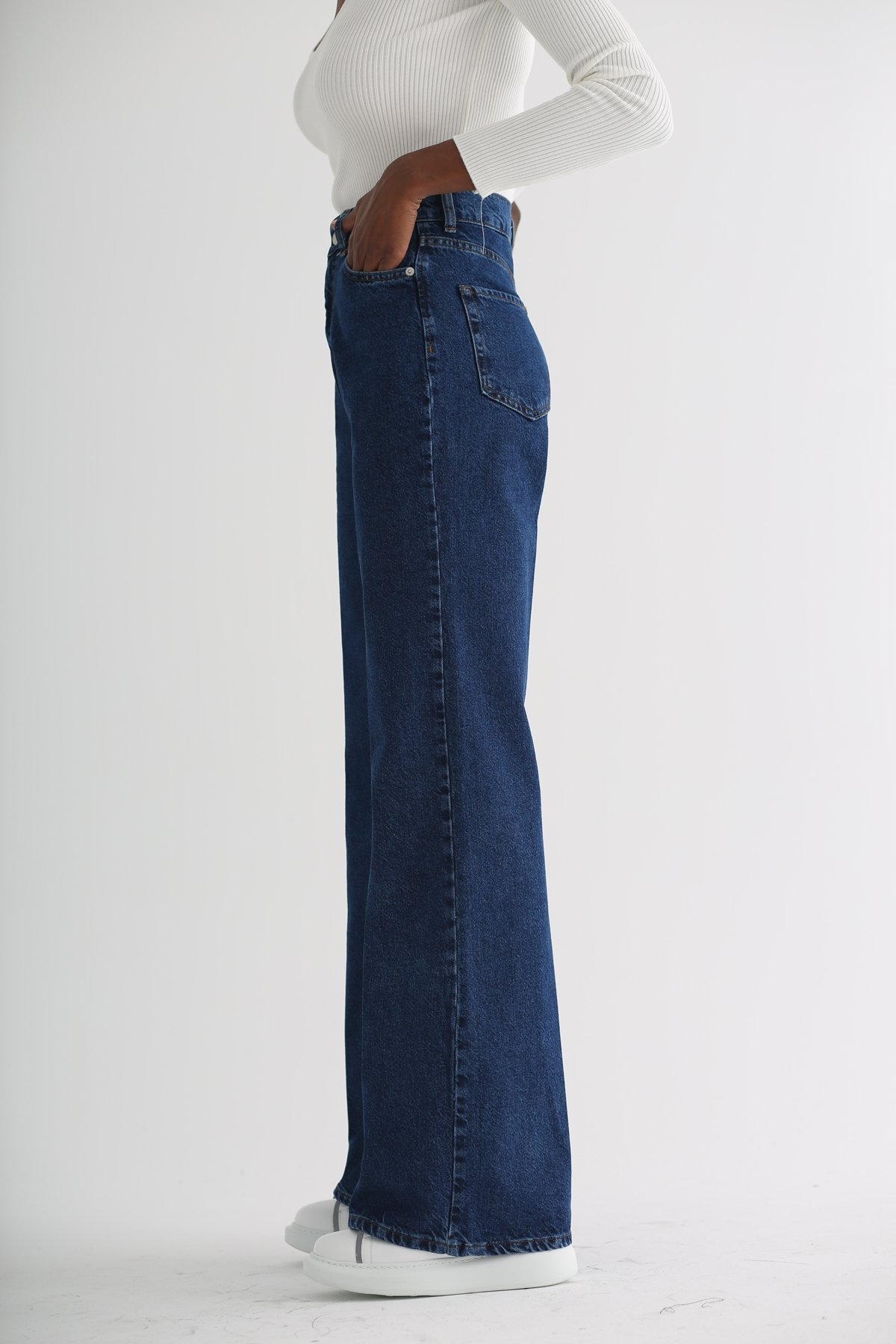 Lacivert Extra Yüksek Bel Geniş Paça Jean 1735