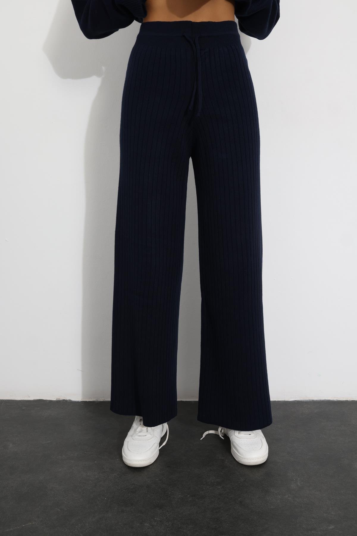 Lacivert Fitilli Triko Pantolon 8008