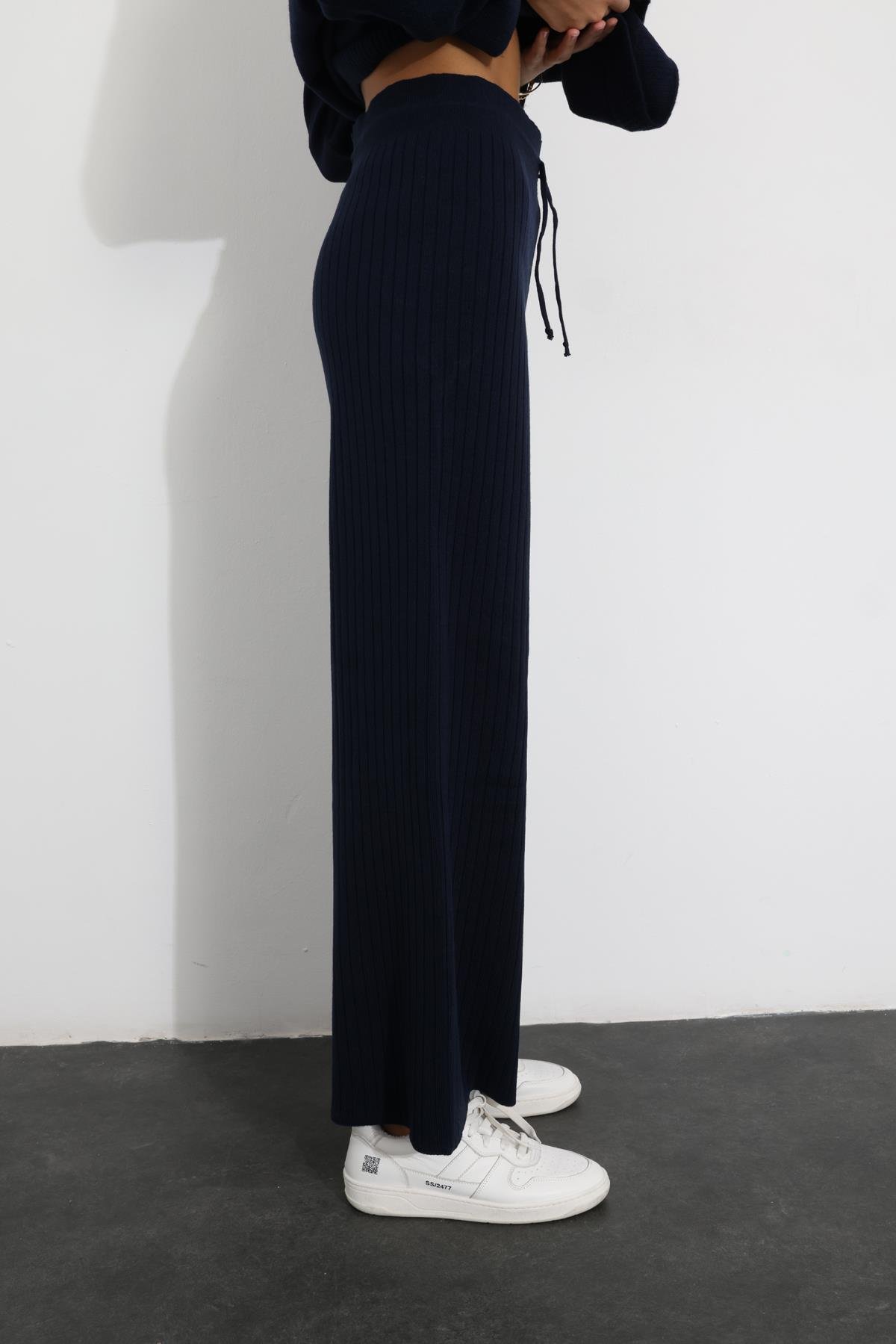 Lacivert Fitilli Triko Pantolon 8008