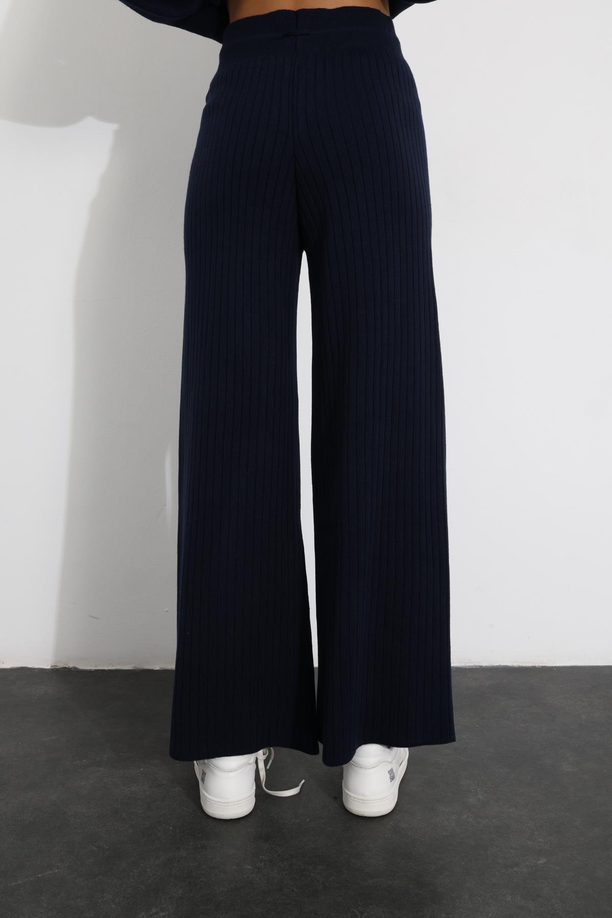 Lacivert Fitilli Triko Pantolon 8008