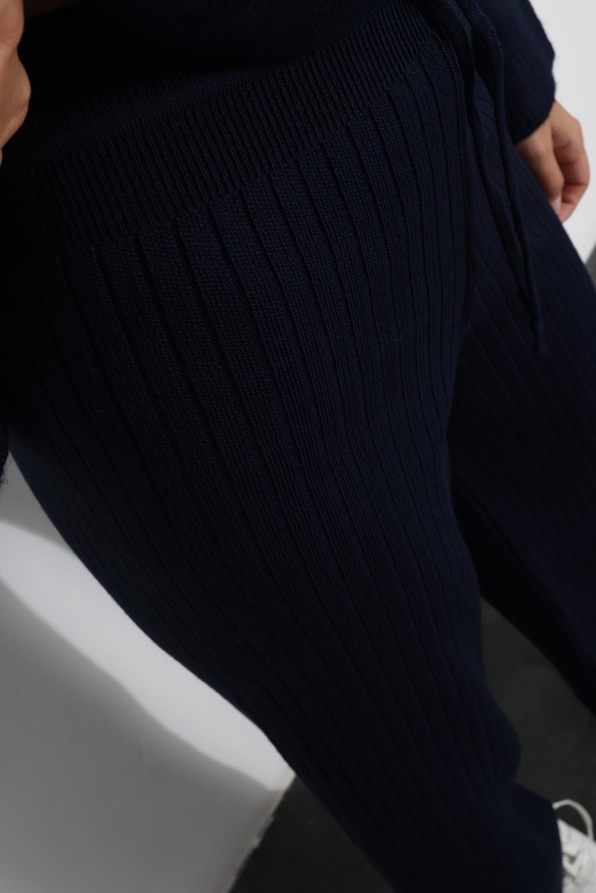 Lacivert Fitilli Triko Pantolon 8008
