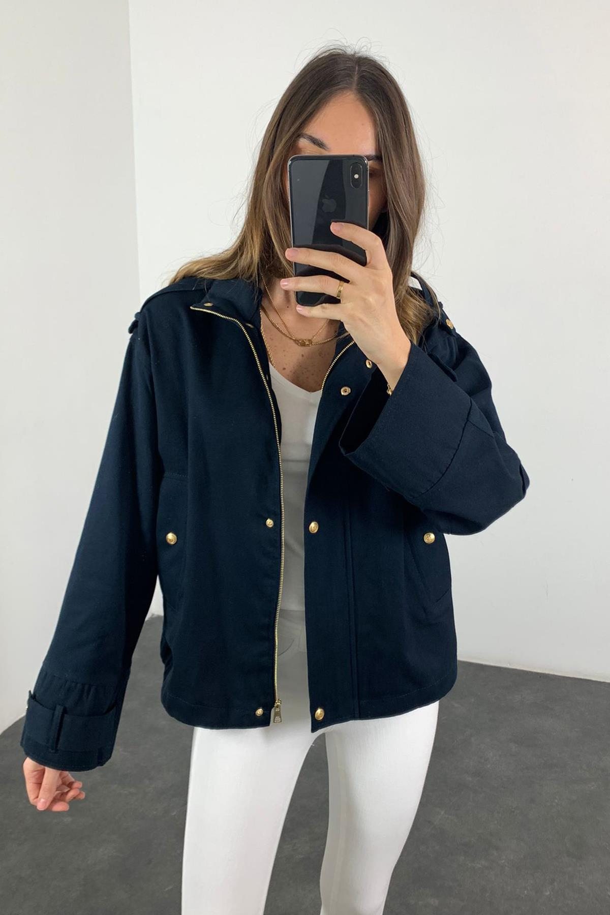 Lacivert Gold Düğme Detaylı Ceket 54318