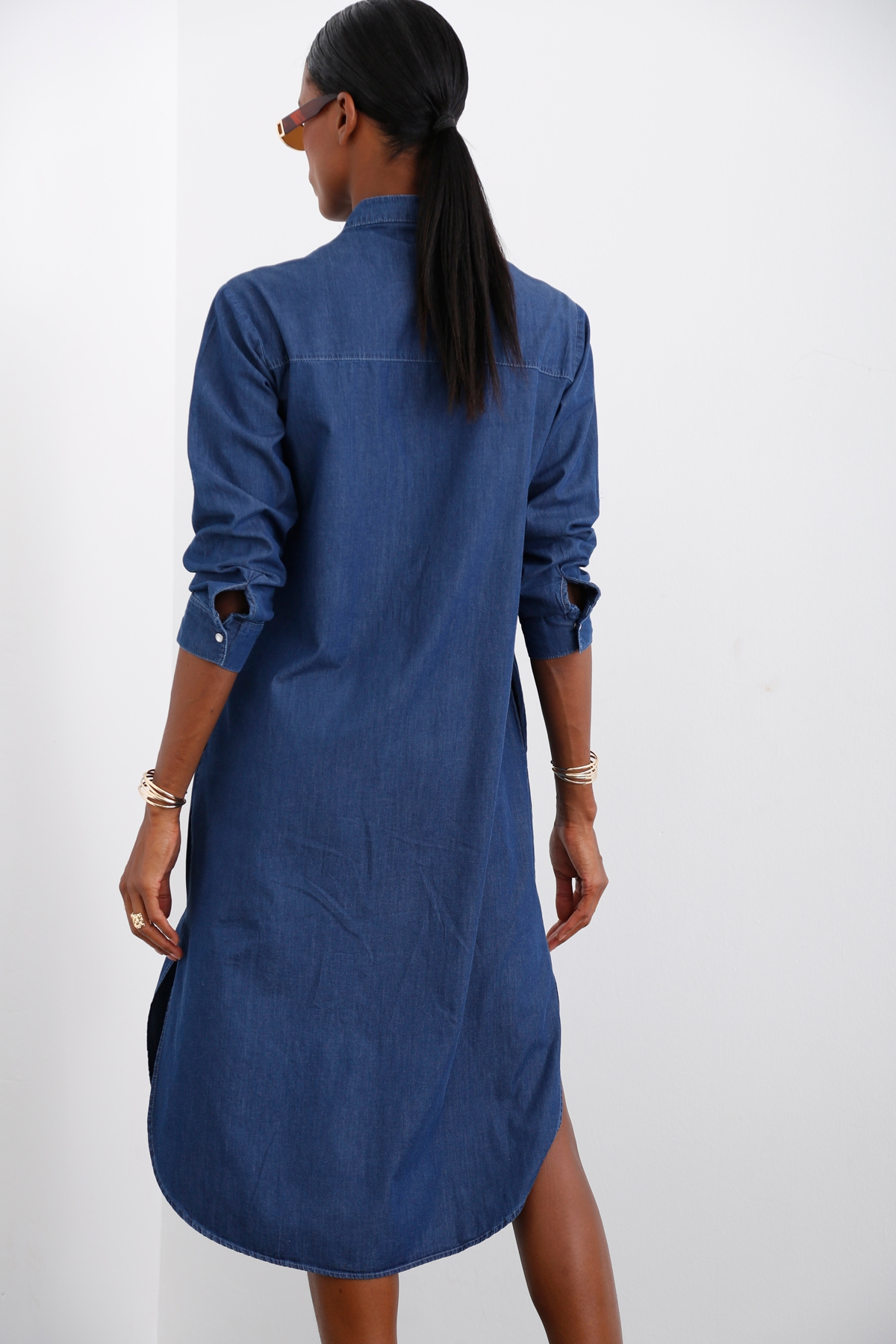 Lacivert Hakim Yaka Tencel Elbise 25733