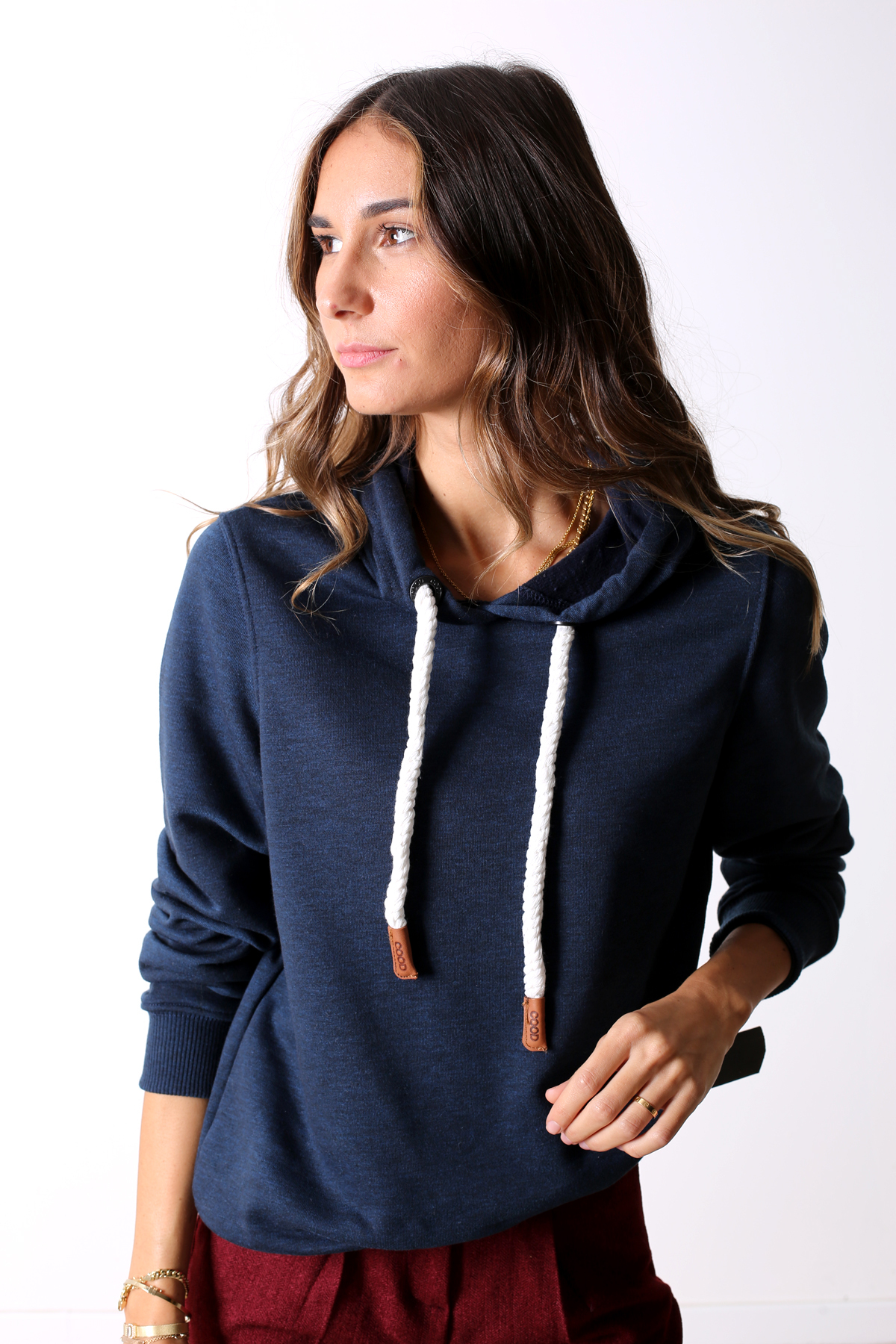 Lacivert Kalın Bağcıklı Kapşonlu Sweatshirt