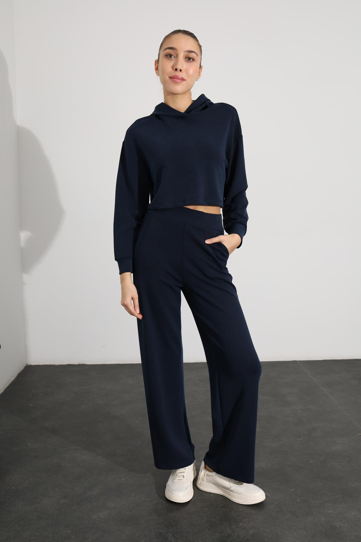 Lacivert Kapüşonlu Modal Sweatshirt 
