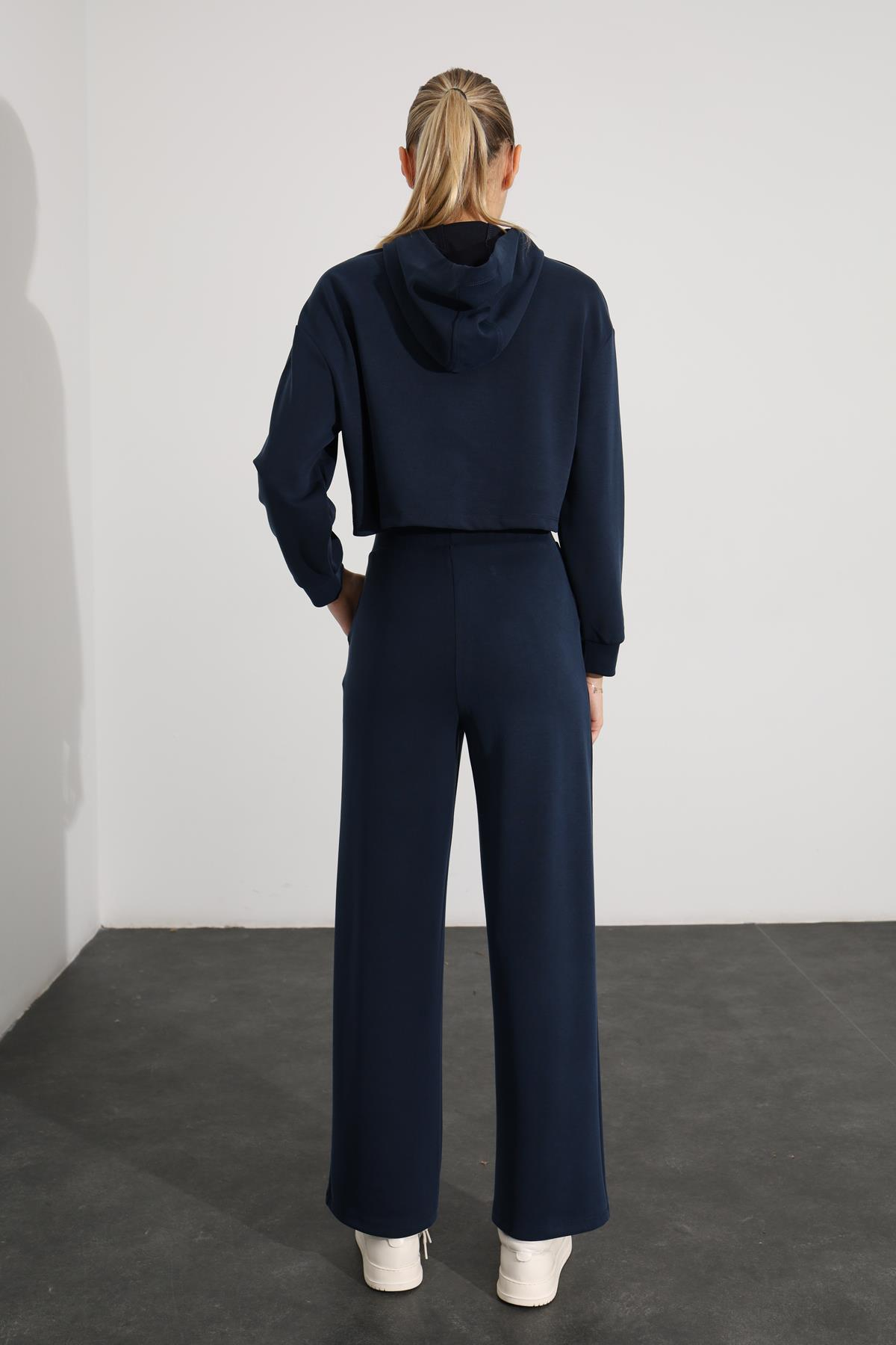 Lacivert Kapüşonlu Modal Sweatshirt 