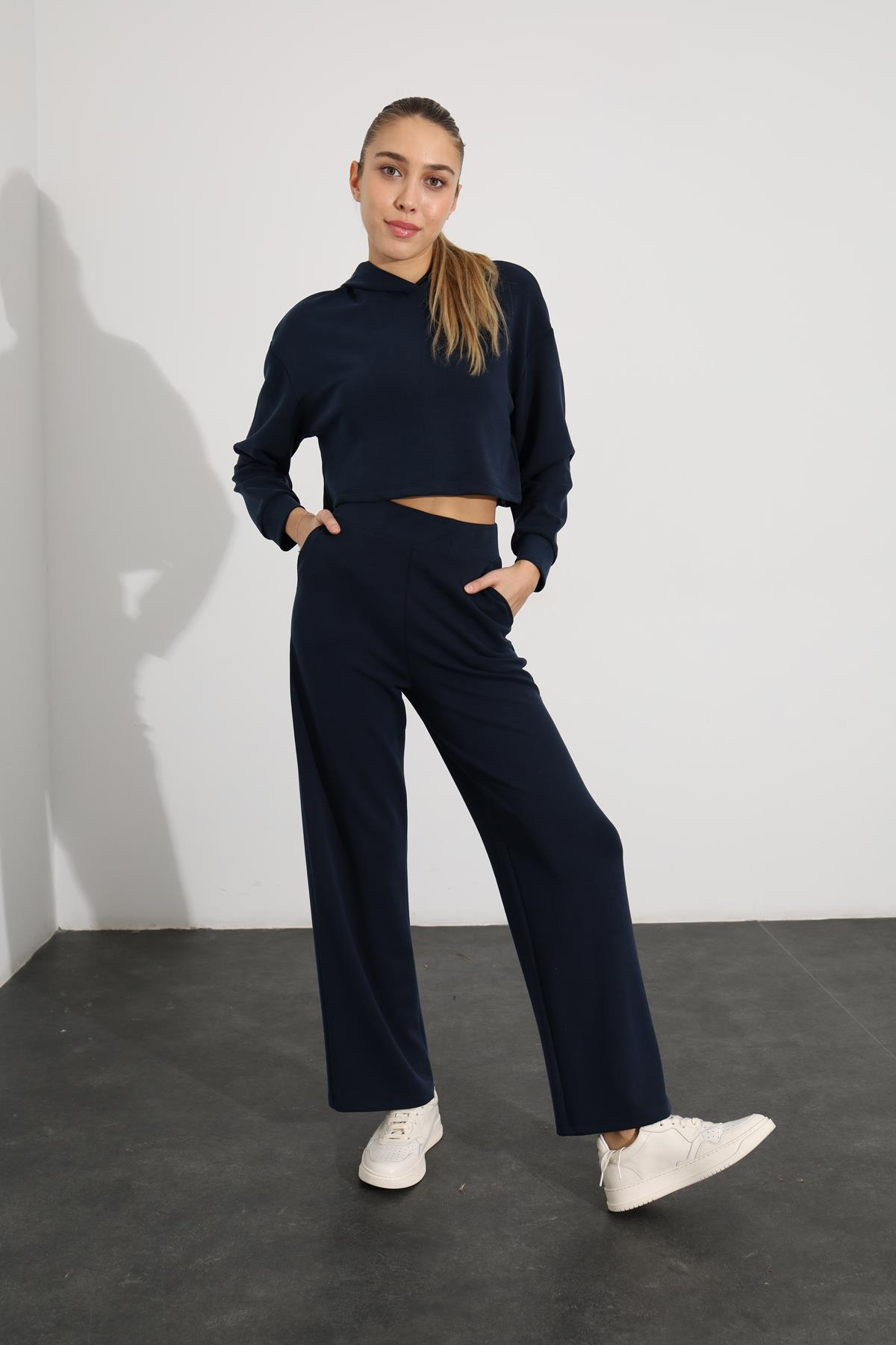 Lacivert Kapüşonlu Modal Sweatshirt 