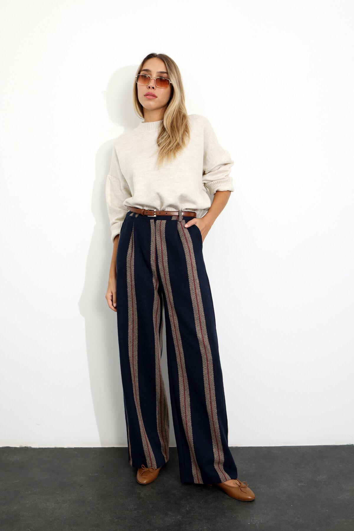 Lacivert Kemerli Kaşe Pantolon 71195