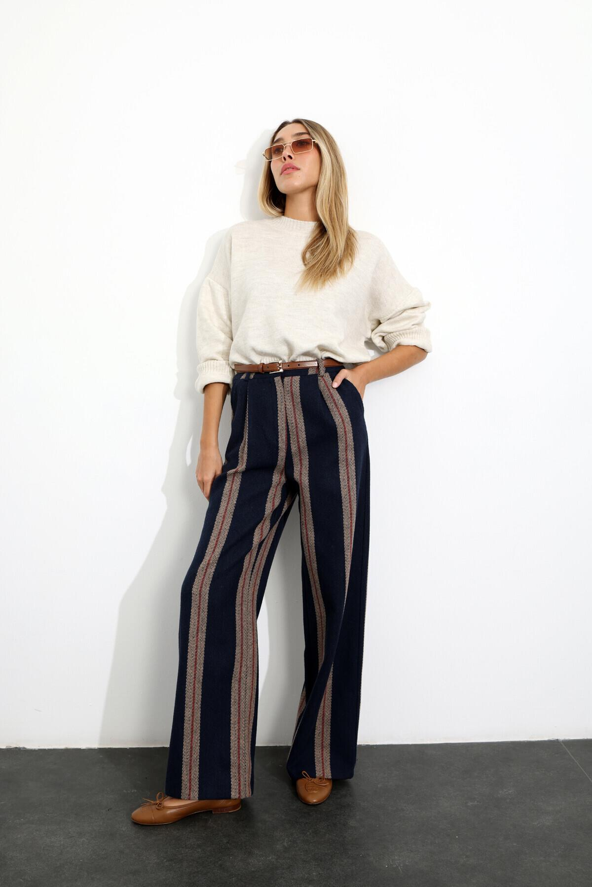 Lacivert Kemerli Kaşe Pantolon 71195