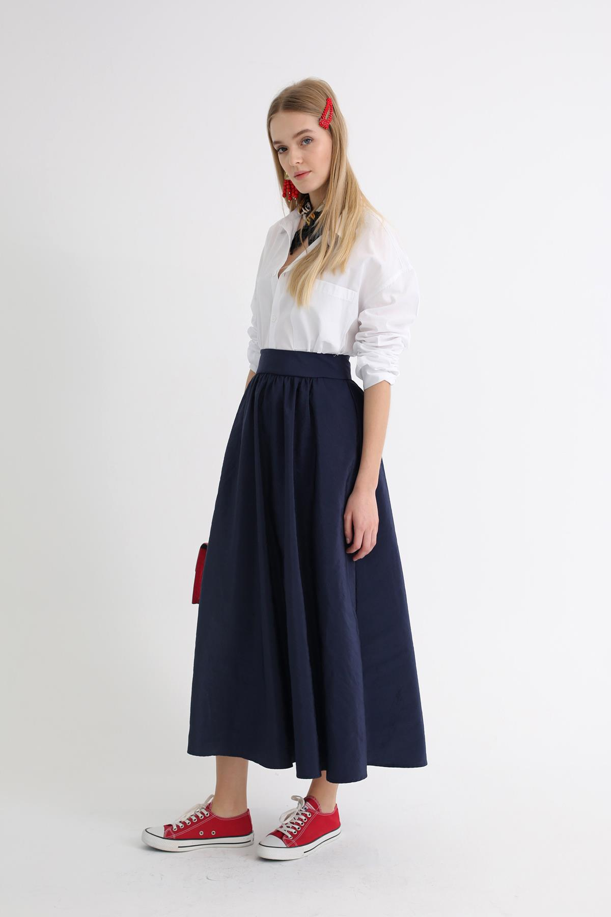 Lacivert Maxi Boy Kloş  Etek 003340