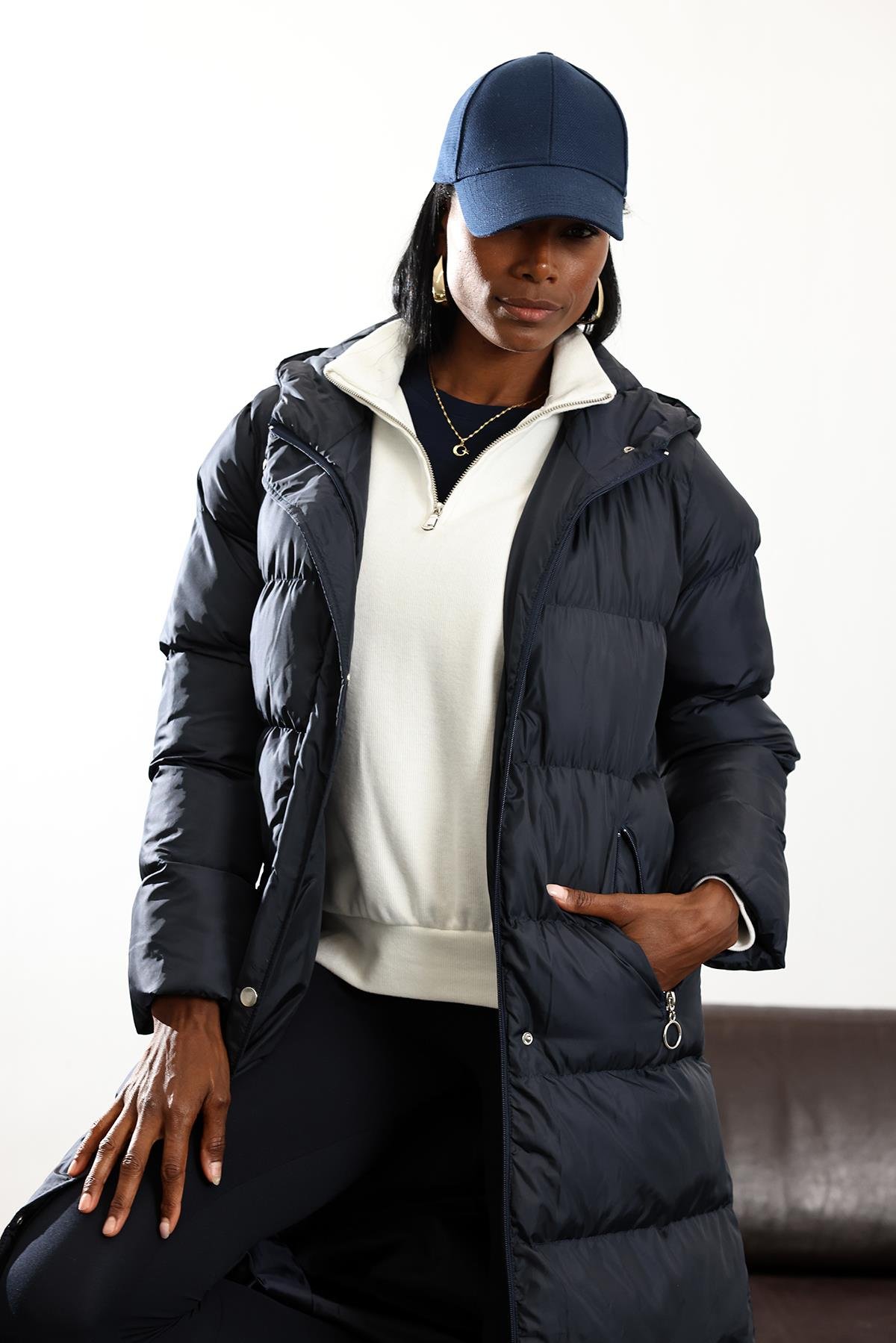 Lacivert Maxi Boy Şişme Kaban D99744