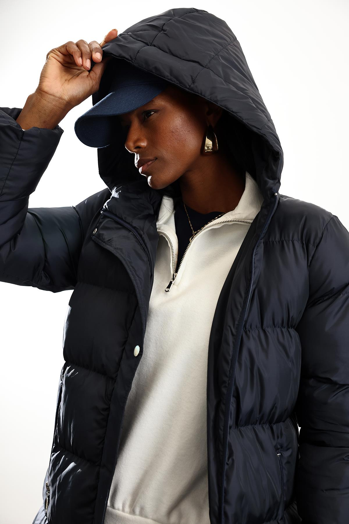 Lacivert Maxi Boy Şişme Kaban D99744