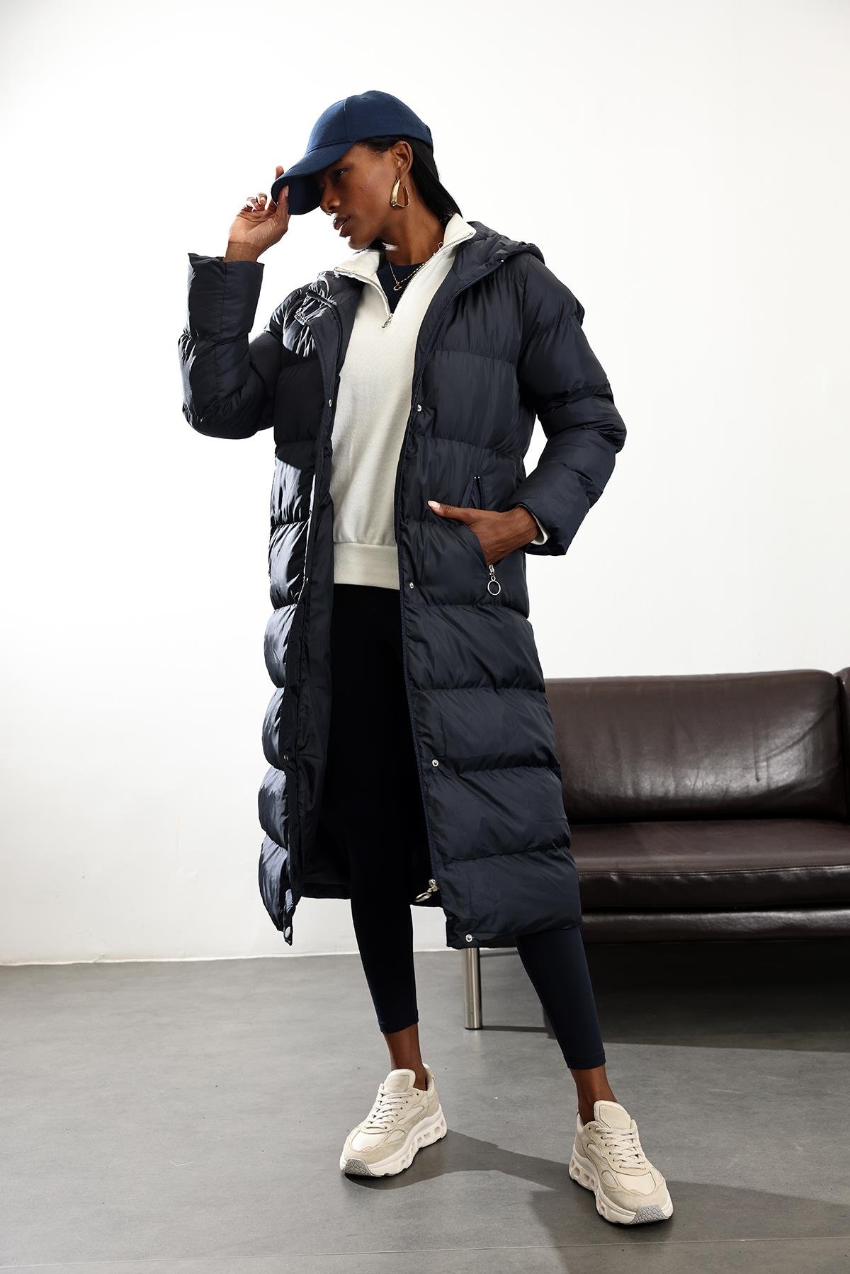 Lacivert Maxi Boy Şişme Kaban D99744