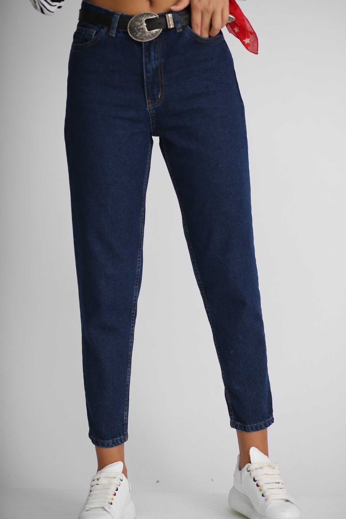 Lacivert Mom Jean Pantolon 