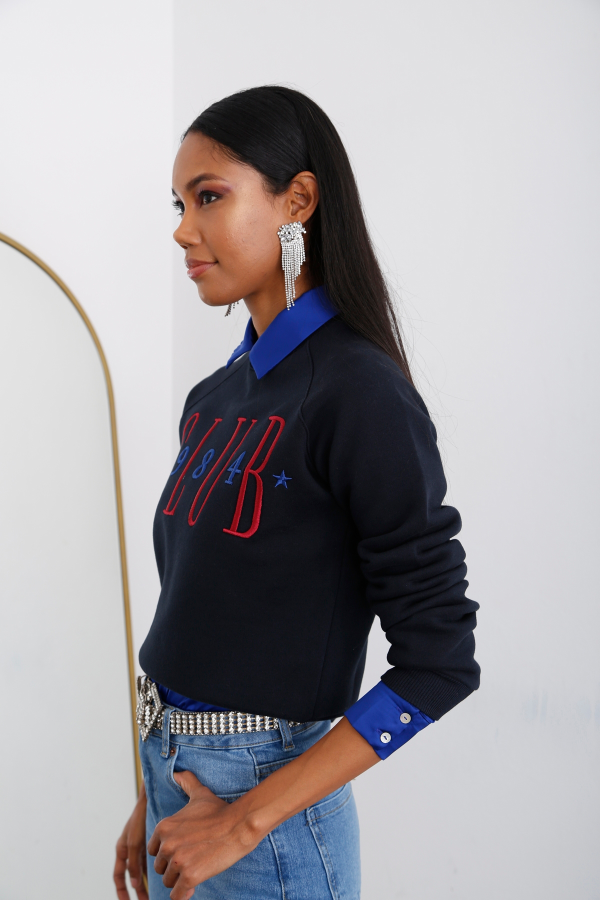 Lacivert Nakışlı Şardonlu Sweatshirt 